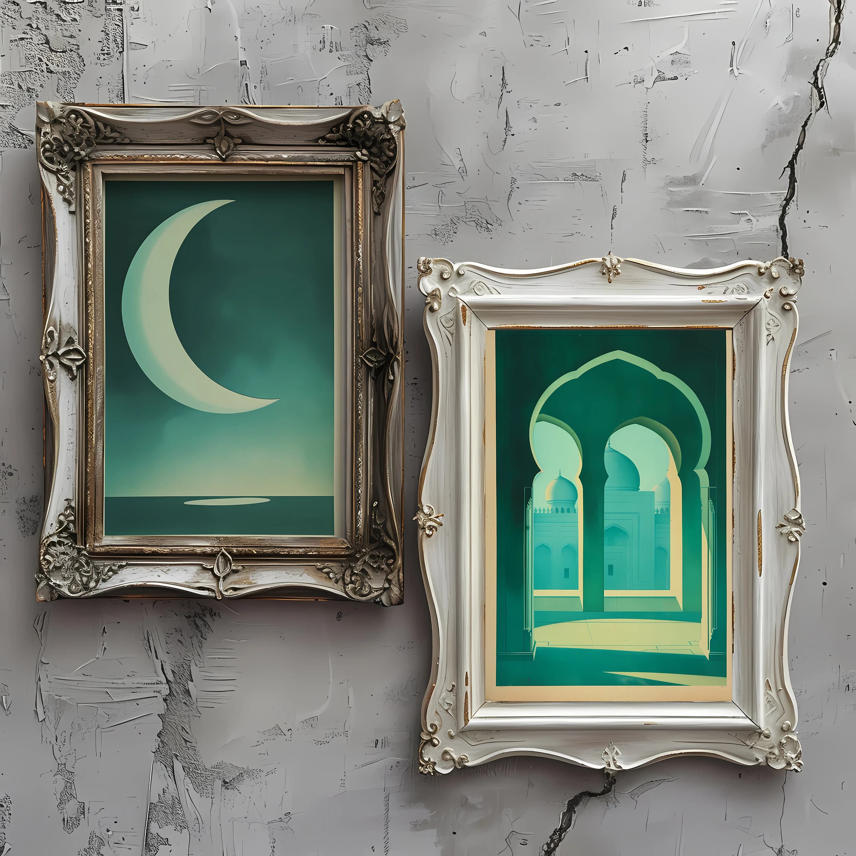 Ramadan Digital Print | Set of 2 | Ramadan Decoration | Ramadan Wall Art | Ramadan Crescent and Mosque | Islamic Art