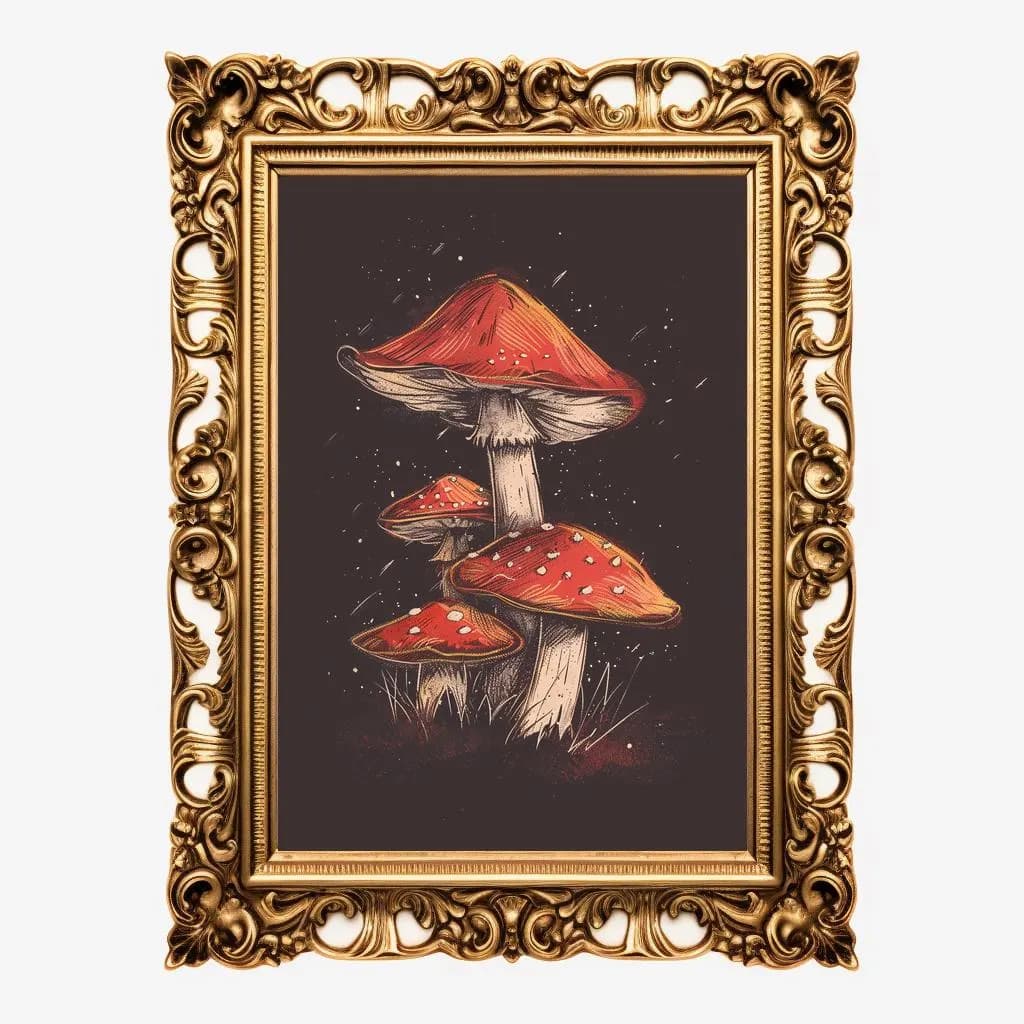 Botanical Mushroom Sketch | Dark Cottagecore Decor | Golden Mushroom | Journal Page | Moody Sketch | Vintage Wall Print | Digital Art - image 4