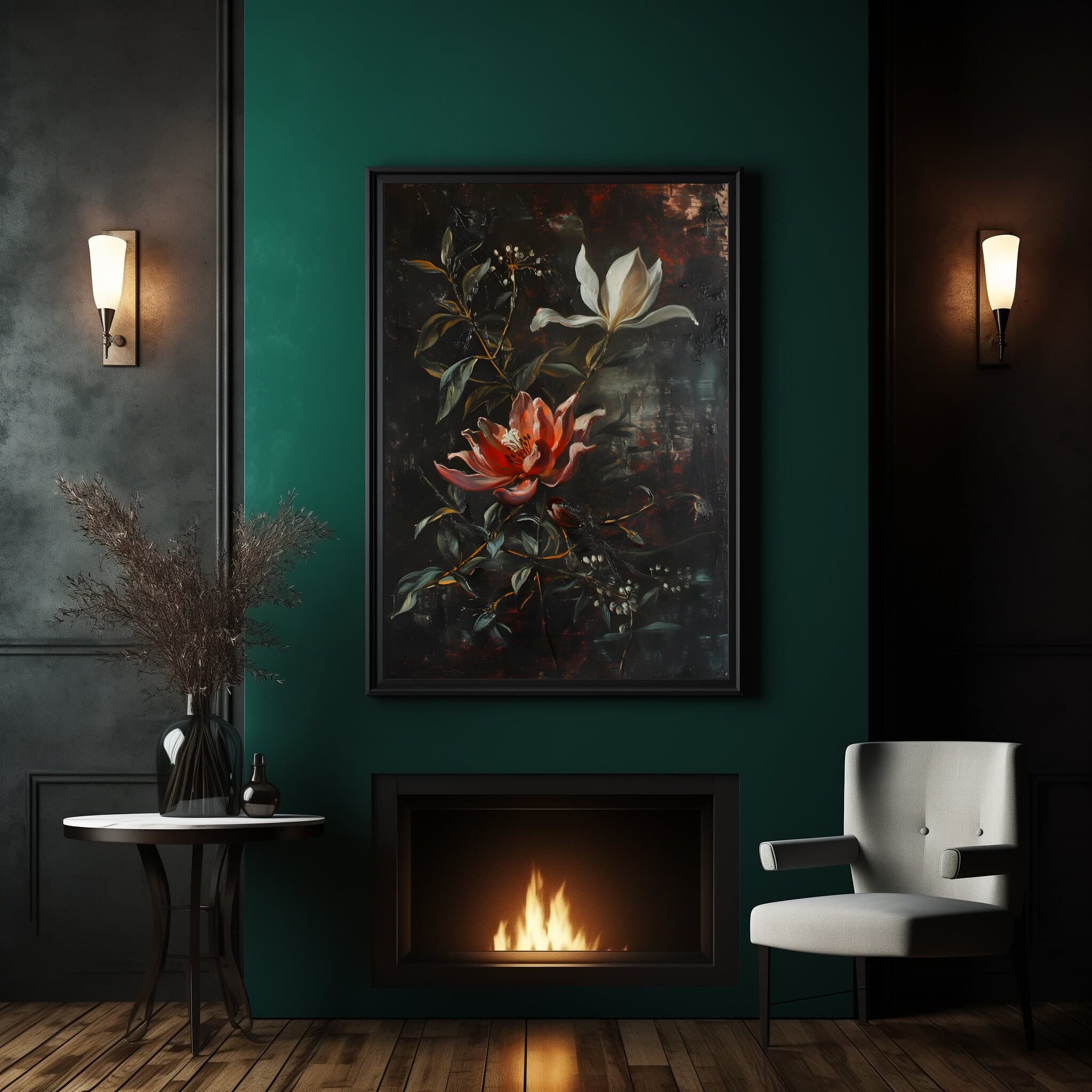 Moody Flower Painting | Vintage Floral Art | Dark Academia  | Rustic Wall Art | Digital Print | Botanical Oil Painting | Moody Art Print - image 4