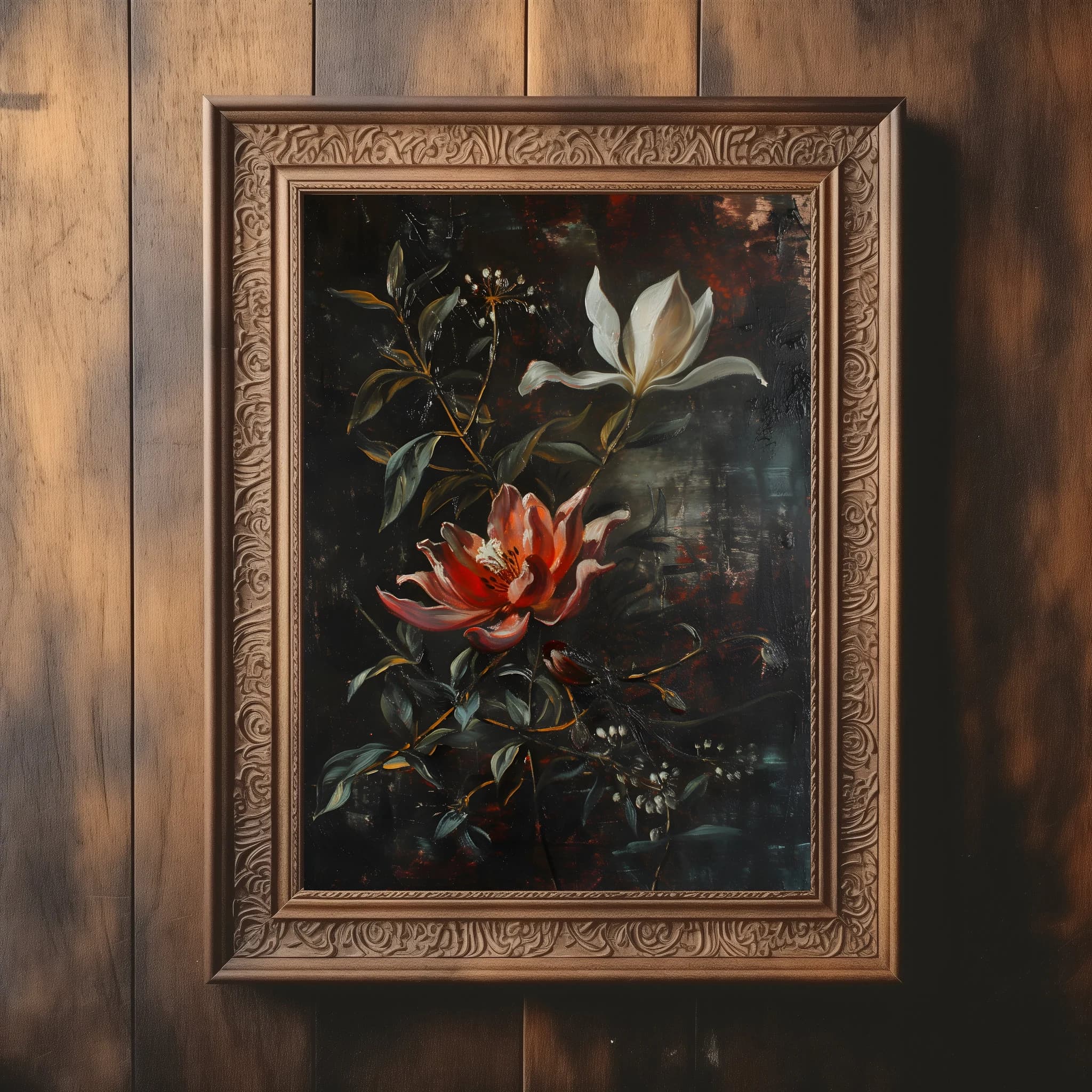 Moody Flower Painting | Vintage Floral Art | Dark Academia  | Rustic Wall Art | Digital Print | Botanical Oil Painting | Moody Art Print
