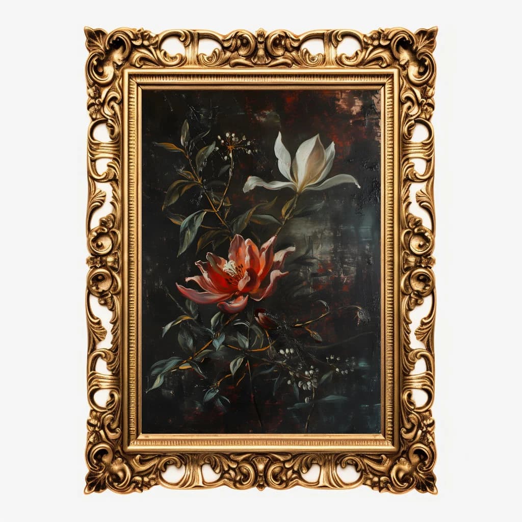 Moody Flower Painting | Vintage Floral Art | Dark Academia  | Rustic Wall Art | Digital Print | Botanical Oil Painting | Moody Art Print - image 3
