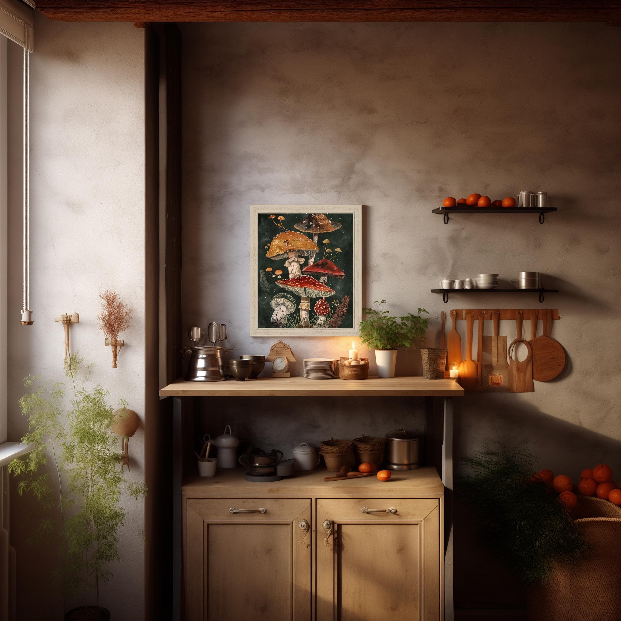 Botanical Mushroom Sketch | Dark Cottagecore Decor | Golden Mushroom | Journal Page | Moody Sketch | Vintage Wall Print | Digital Art - image 5