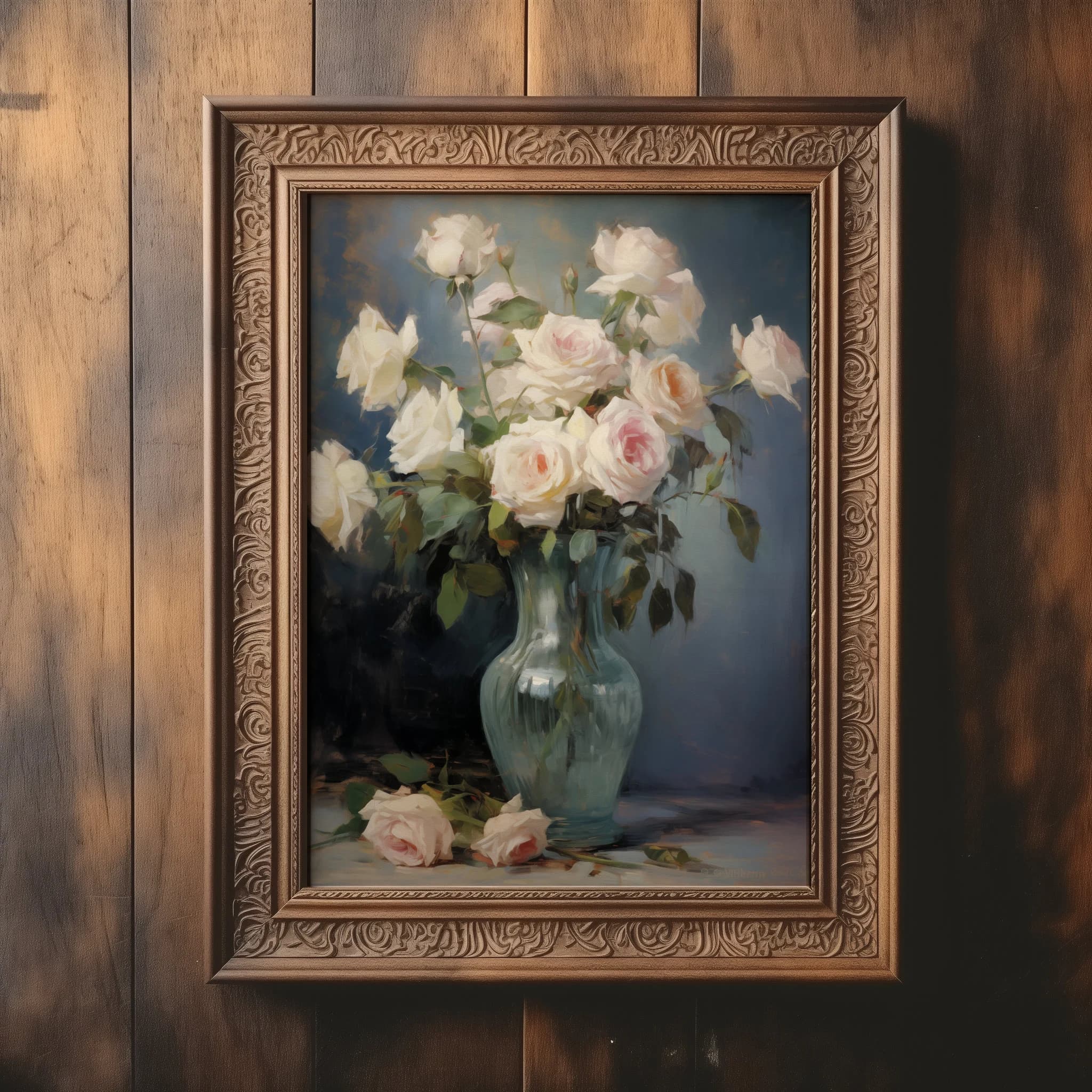 Botanical Wall Decor | Vintage Oil Painting of Bouquet | Floral Digital Printable Art | Painting Wall Decor | White Botanical Print