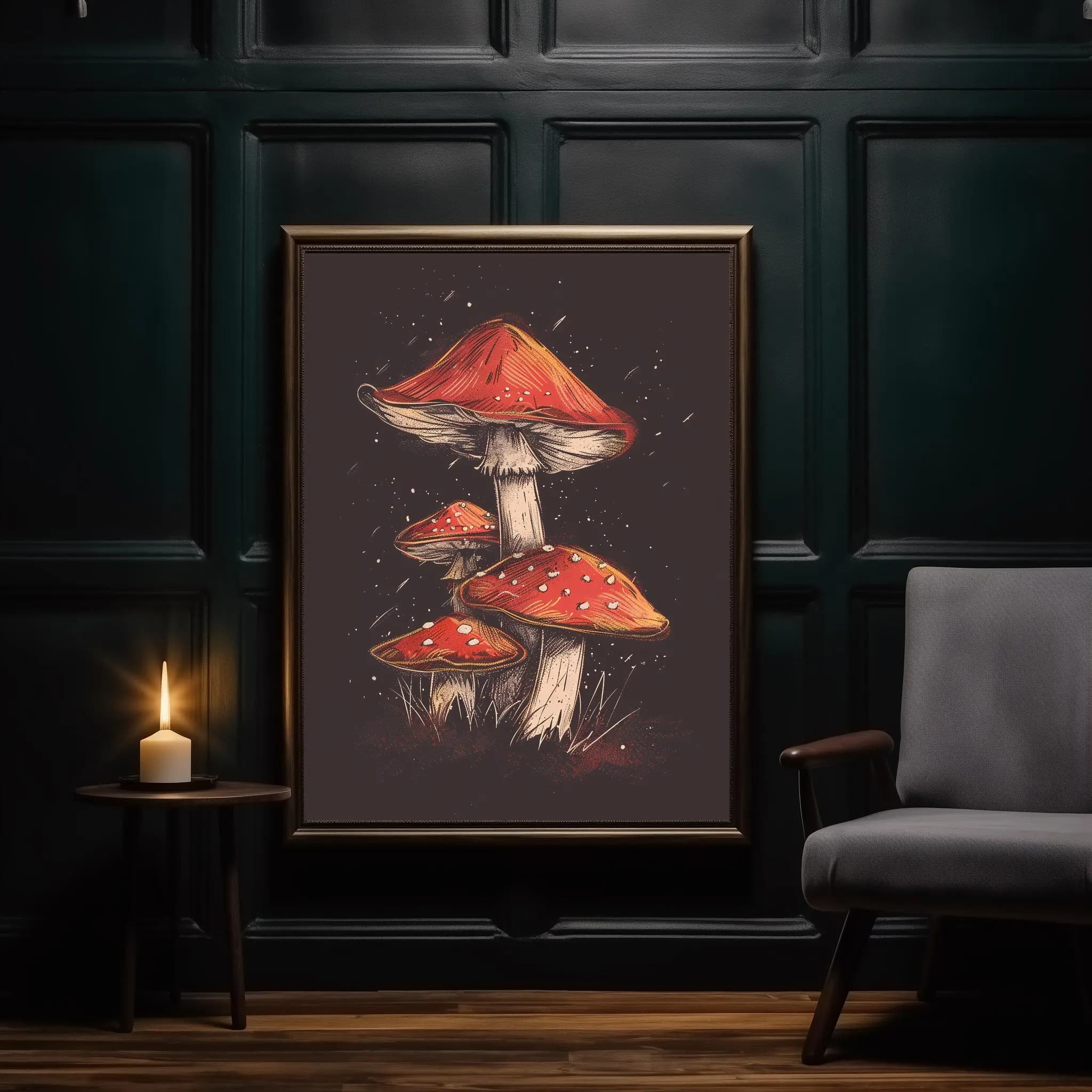 Botanical Mushroom Sketch | Dark Cottagecore Decor | Golden Mushroom | Journal Page | Moody Sketch | Vintage Wall Print | Digital Art - image 3