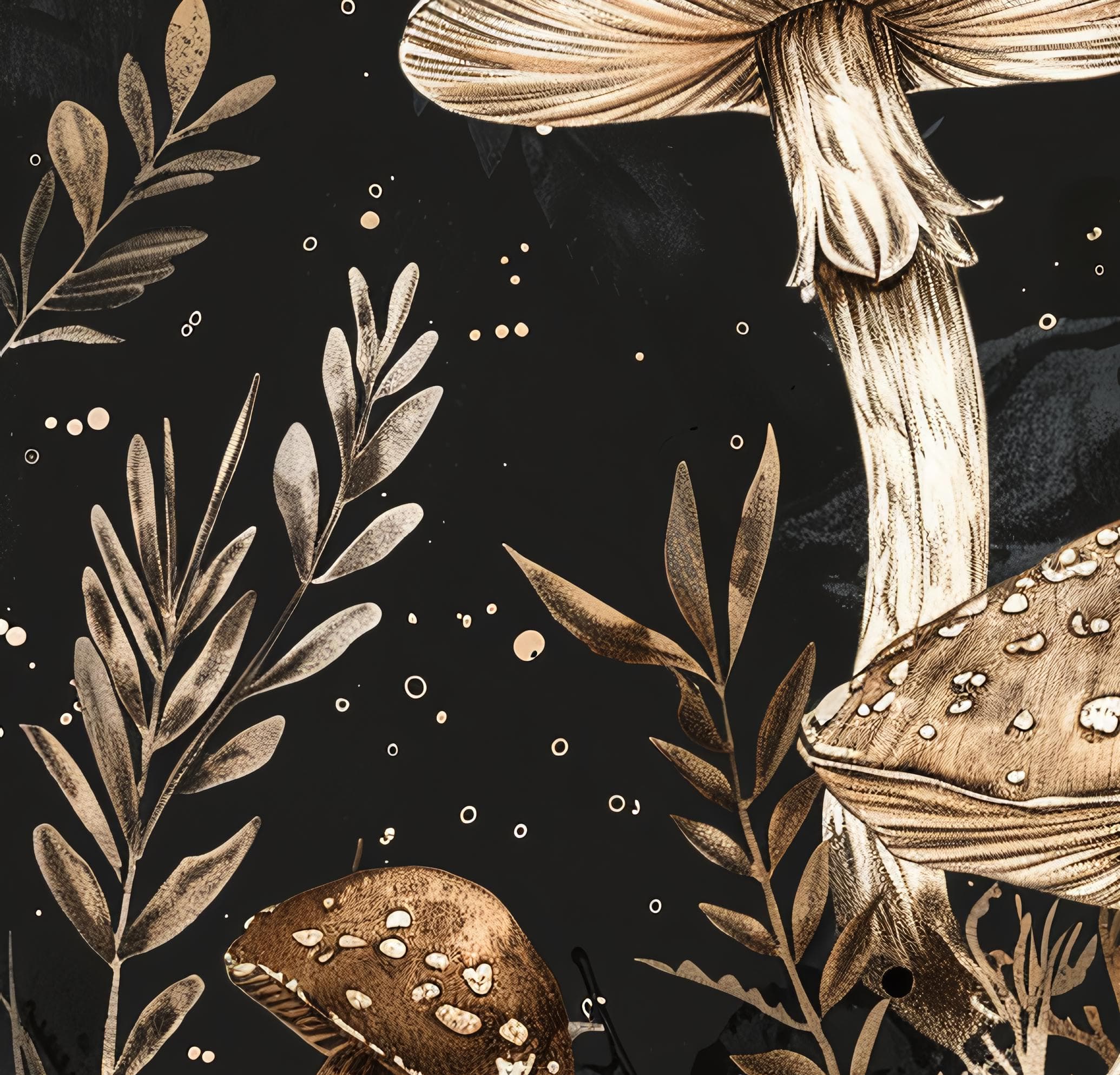 Botanical Mushroom Illustration | Dark Cottagecore Decor | Golden Mushroom | Vintage Journal Page | Moody | Vintage Wall Print | Digital Art - image 4