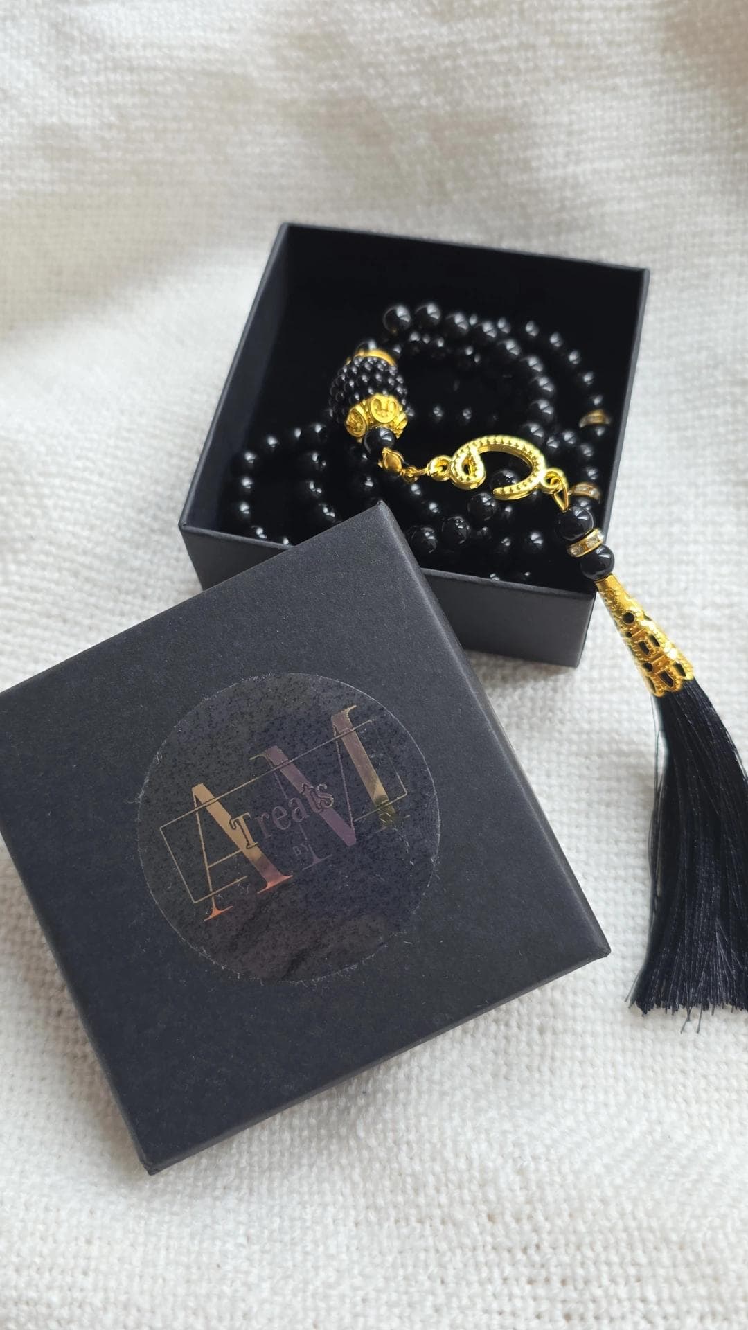 Black Tasbeeh Prayer Beads with Gold Tassel, Islamic Gift Box| Ramadan Mubarak Gift Set, Eid Favors for Him & Her - image 4