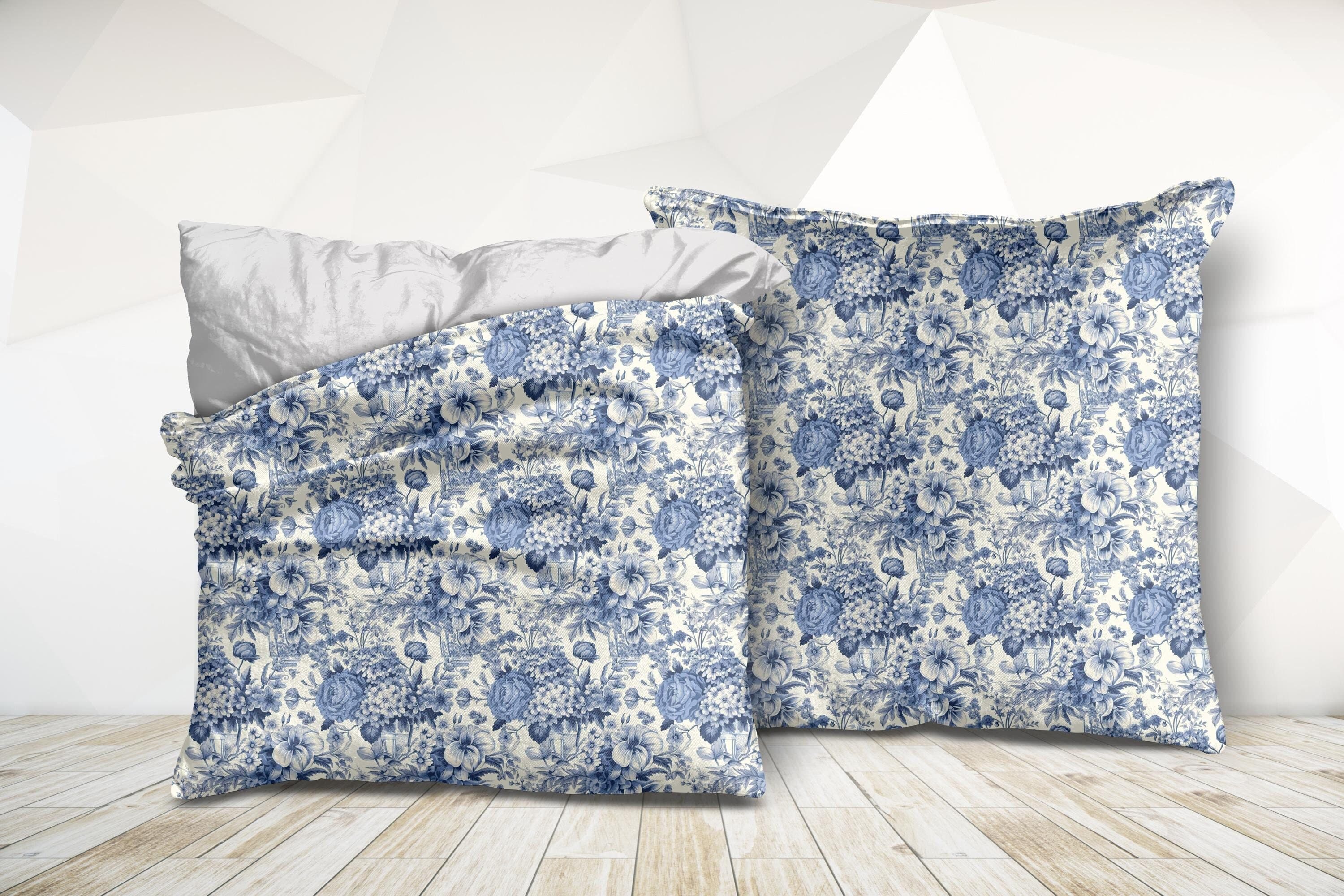 Blue Floral Cottage Core Pillow: Square Decorative Pillow