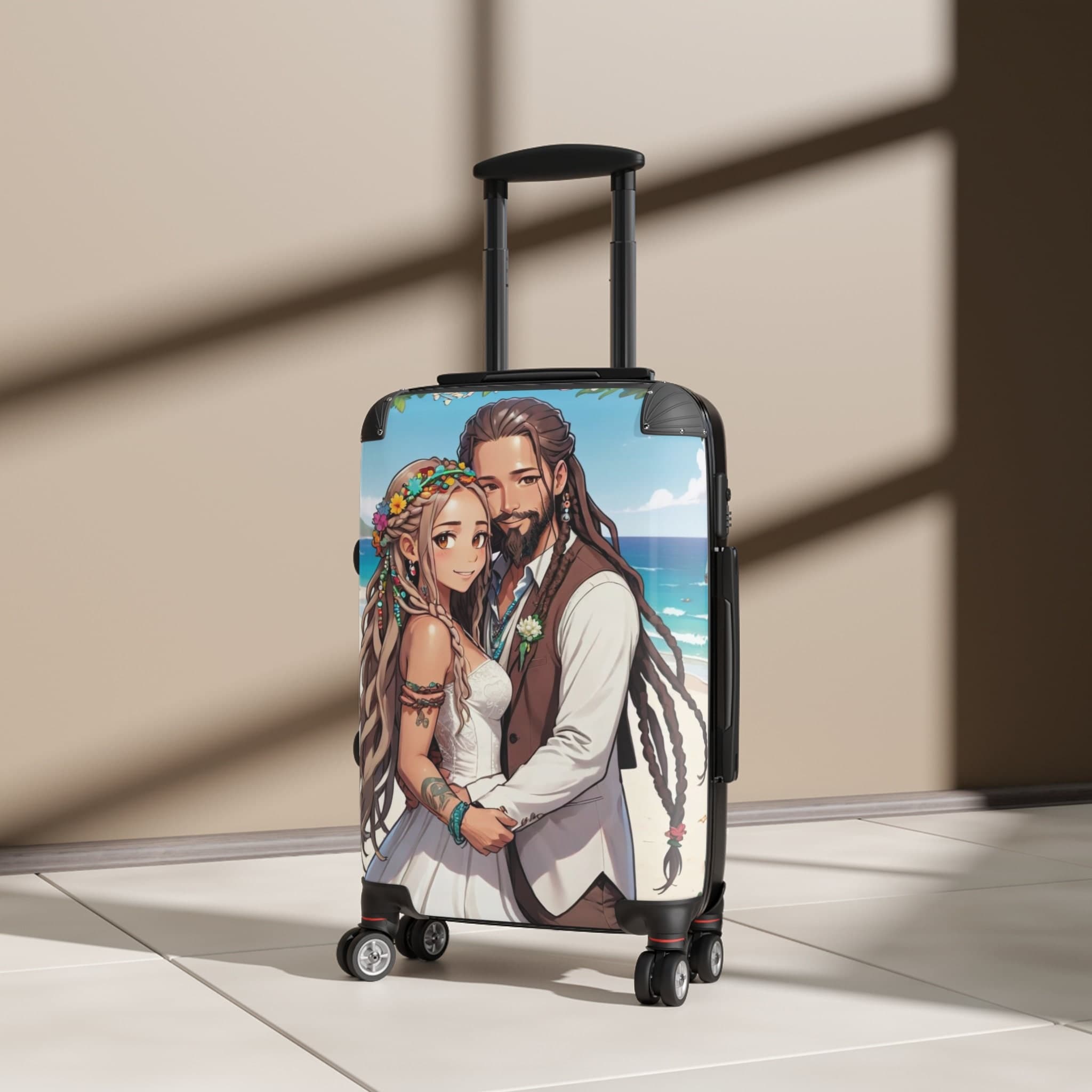 Boho Wedding Couple Suitcase: Hand-Painted Cartoon Honeymoon Luggage - image 2