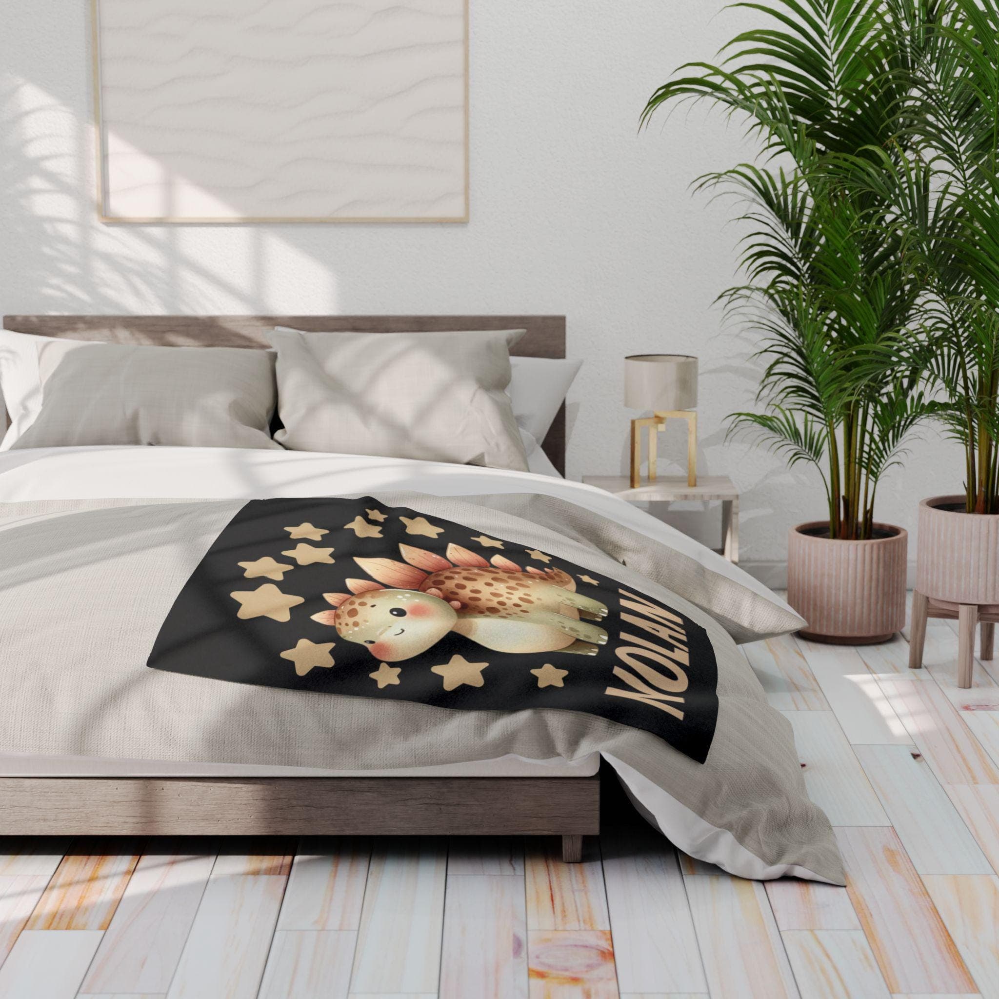 Personalized Dinosaur Fleece Blanket with Stars – Cozy Bedding for Kids - image 5