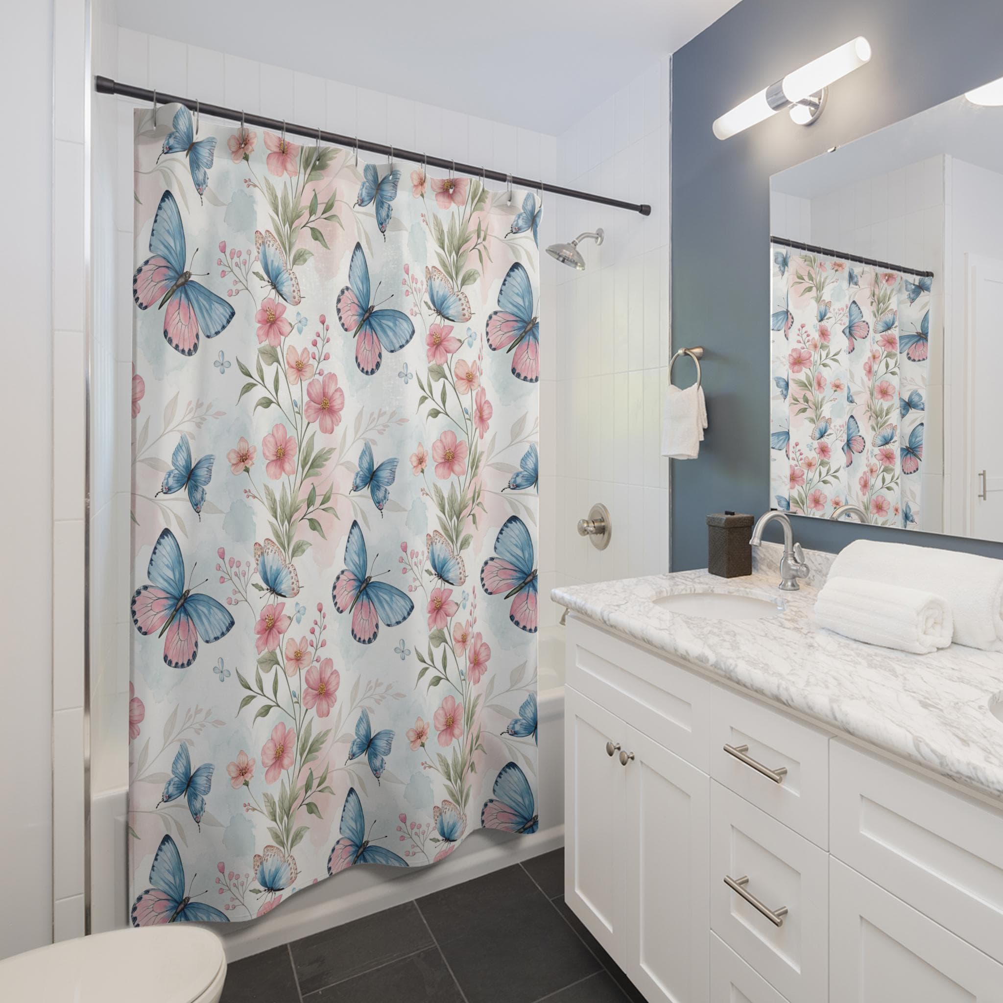 Watercolor Butterfly Shower Curtain | Floral Spring Bath Decor - image 4