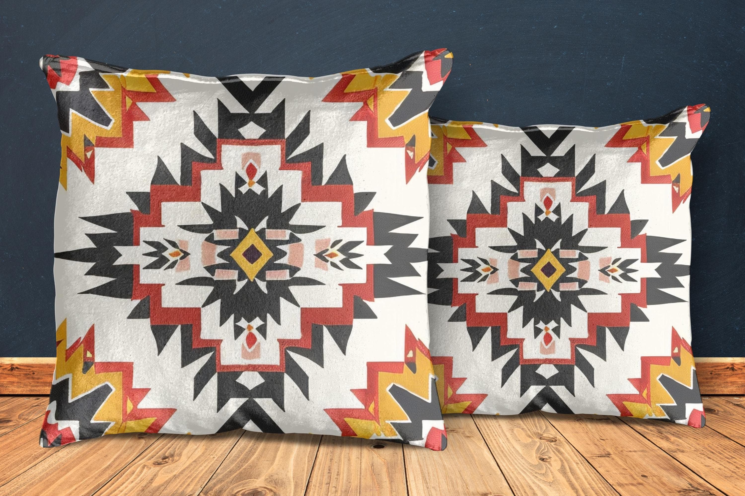 Tribal Design Square Pillow: Red Yellow Boho Decor - image 3