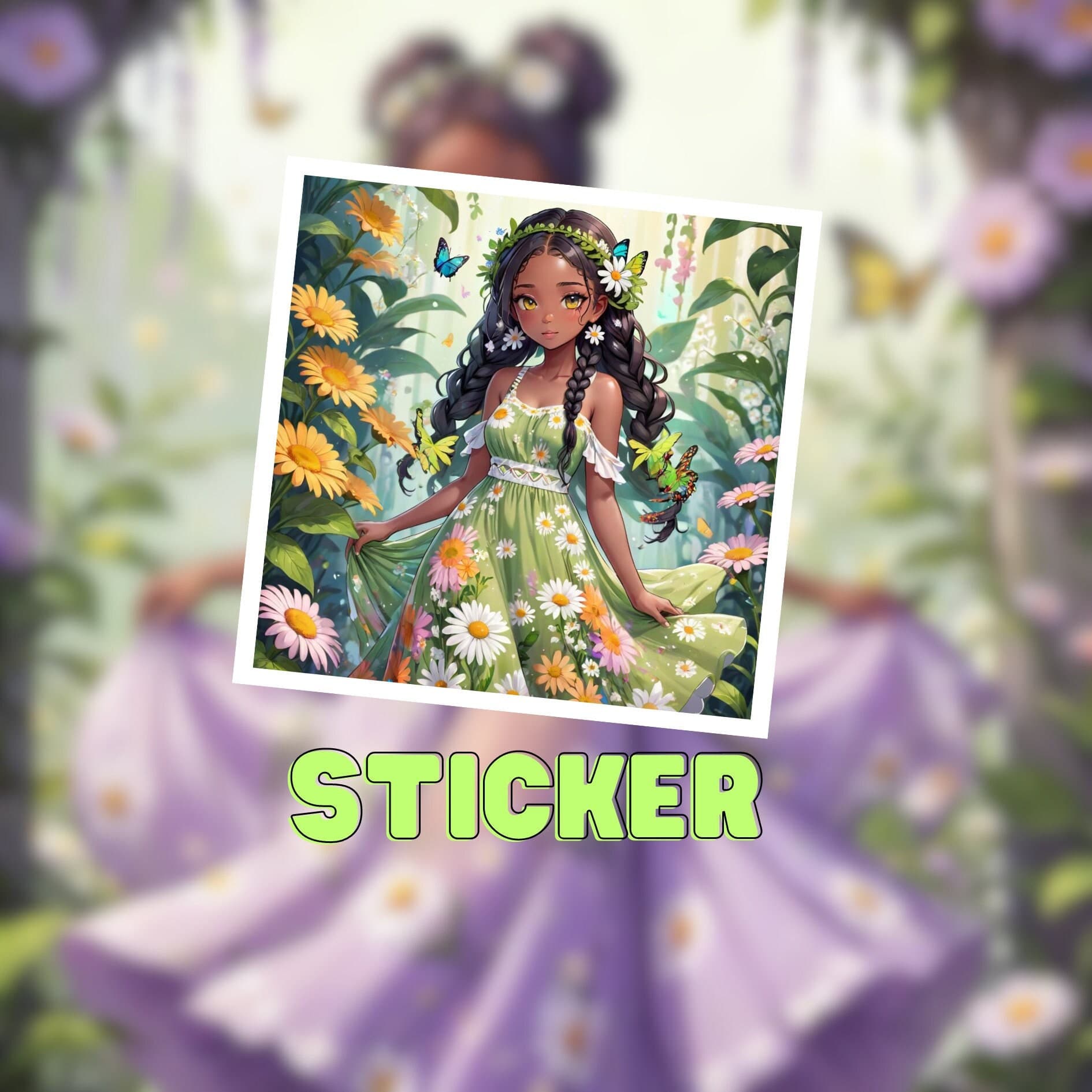 Spring Garden Girl Anime Sticker: Floral Fairy Art (Digital Download)