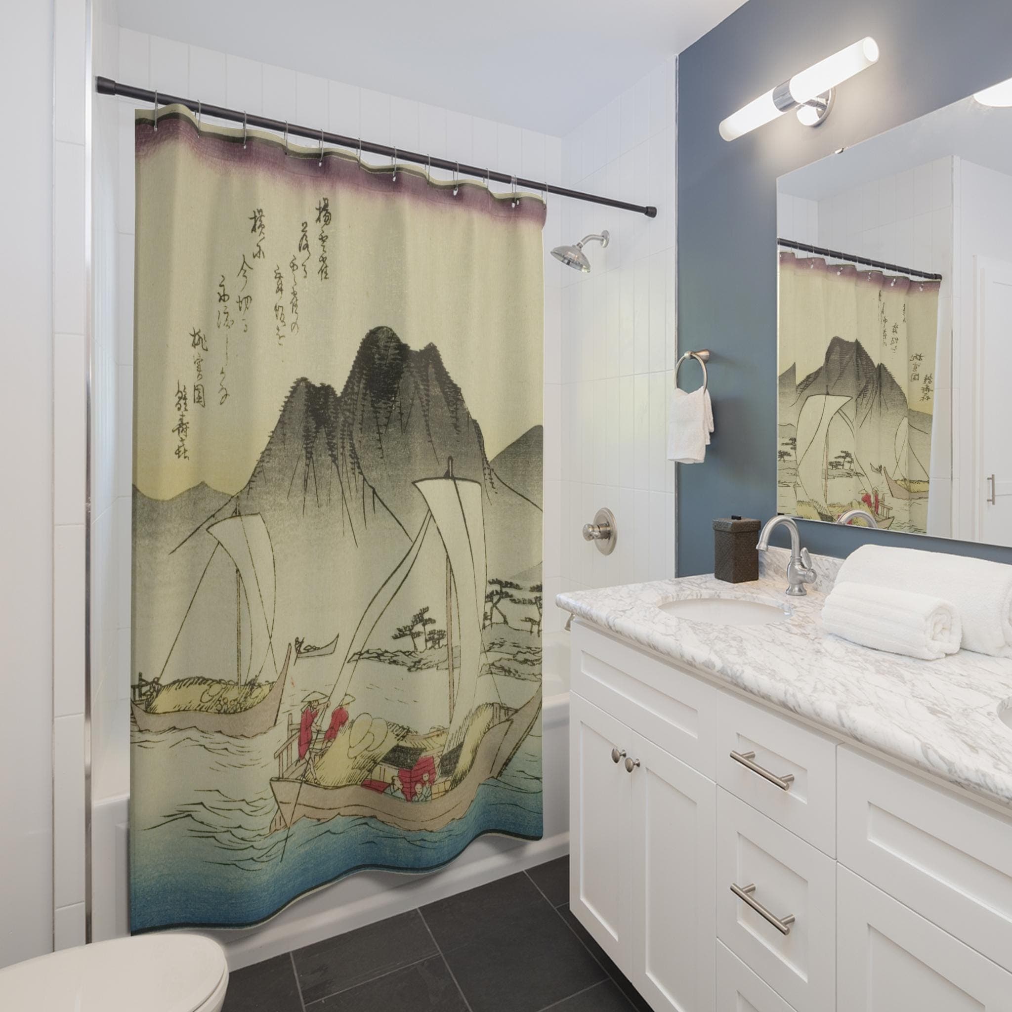 Asian Art Shower Curtain: 'Maisaka Ferry' Boat Scene Bathroom Decor - image 3