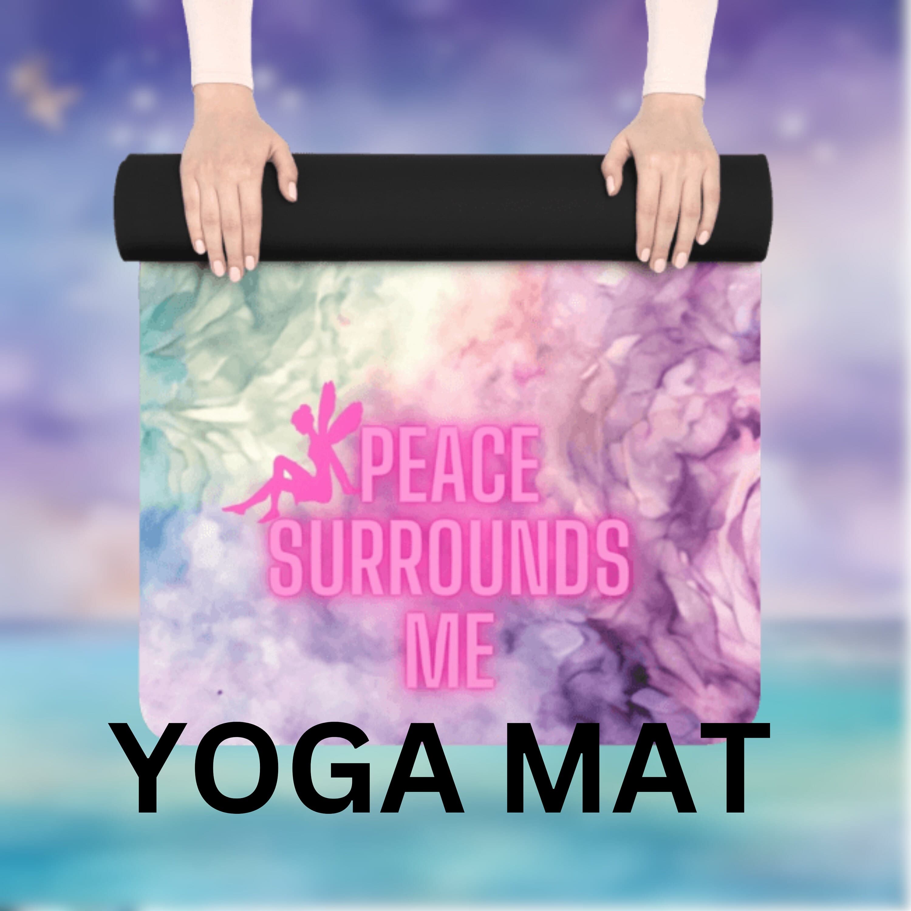 Affirmation Yoga Mat: Pink Purple Non-Slip Rubber Exercise Rug