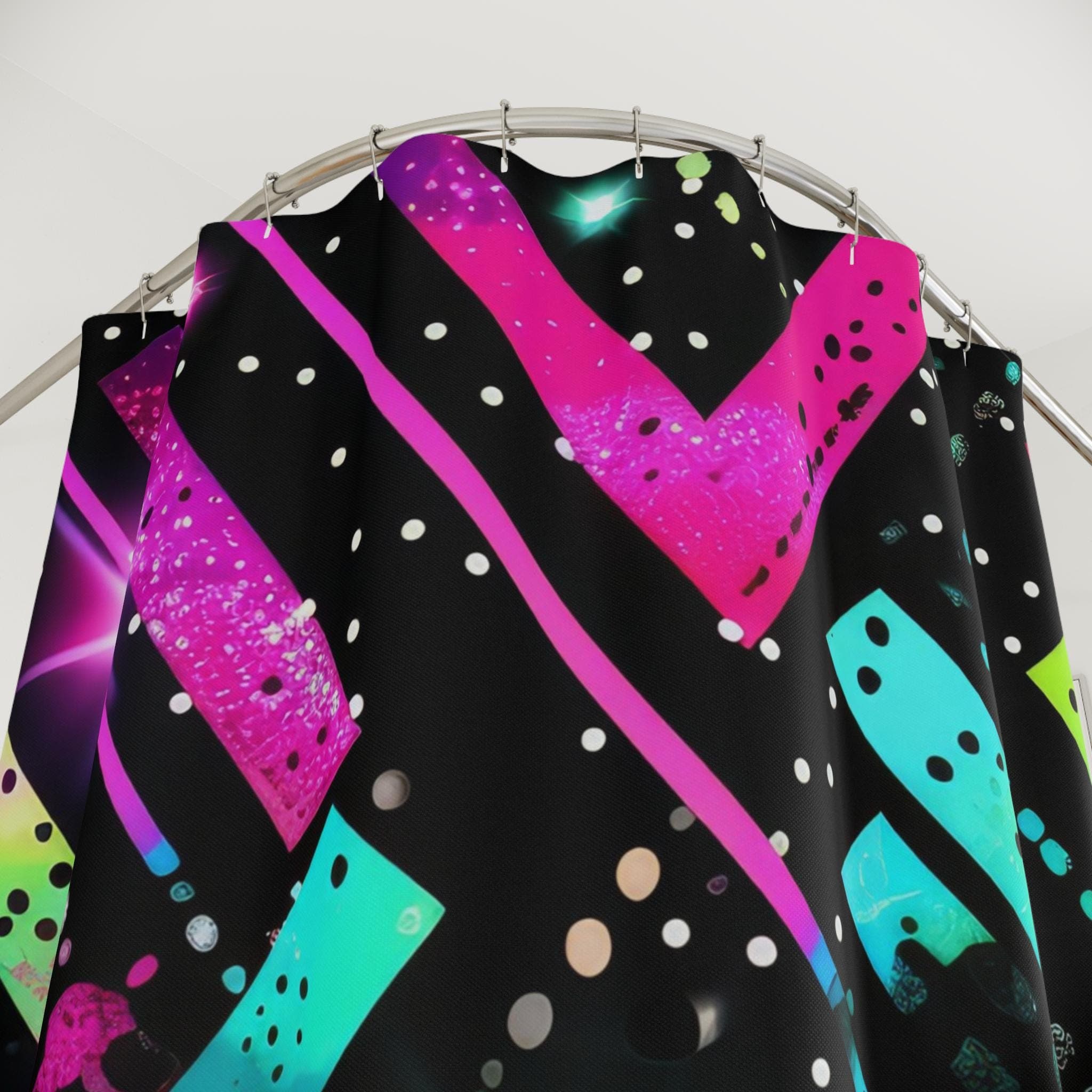 Neon Geometric Stars Shower Curtain | Retro 80s Abstract Bathroom - image 3