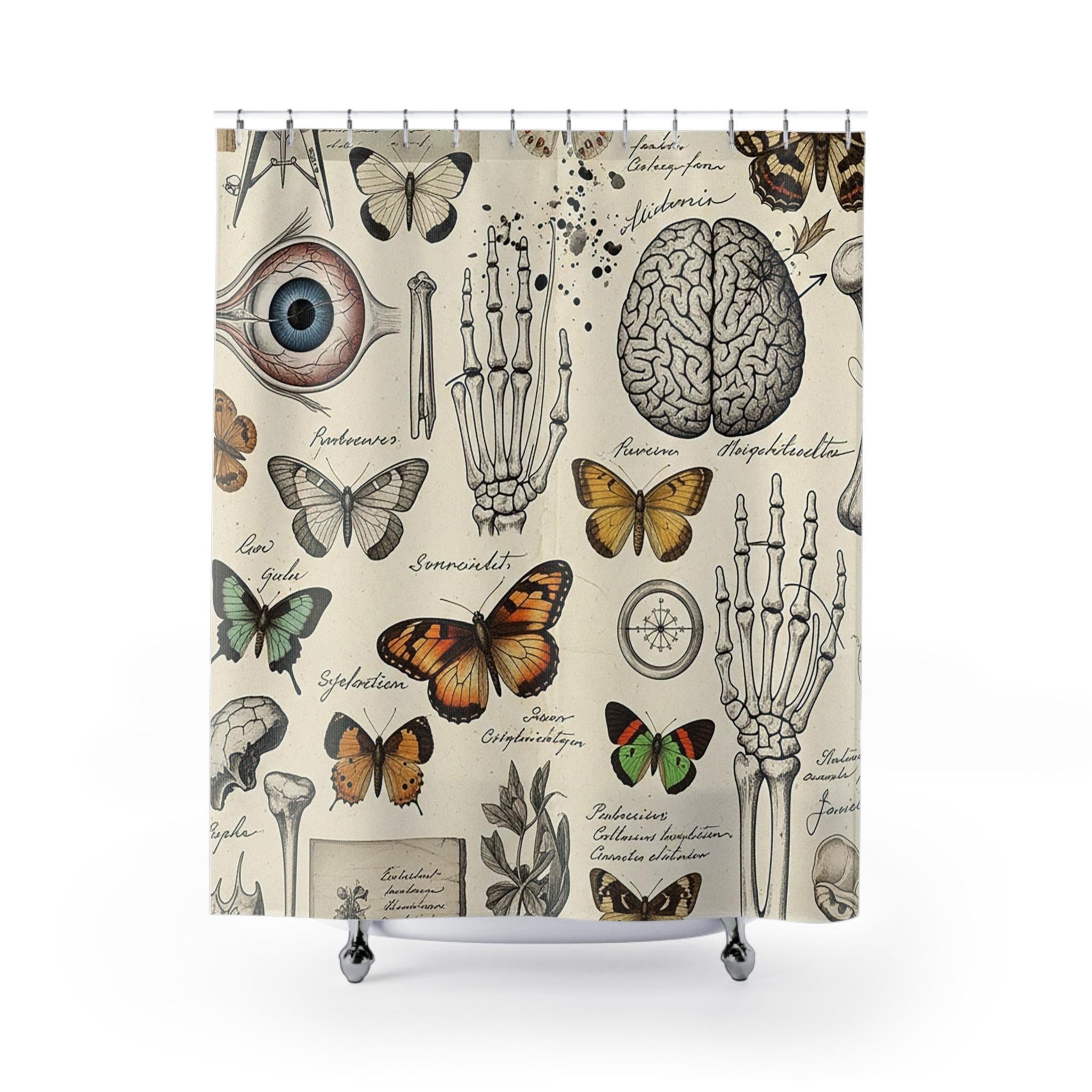 Vintage Anatomy Butterfly Shower Curtain: Dark Academia Botanical Illustration Print - image 4