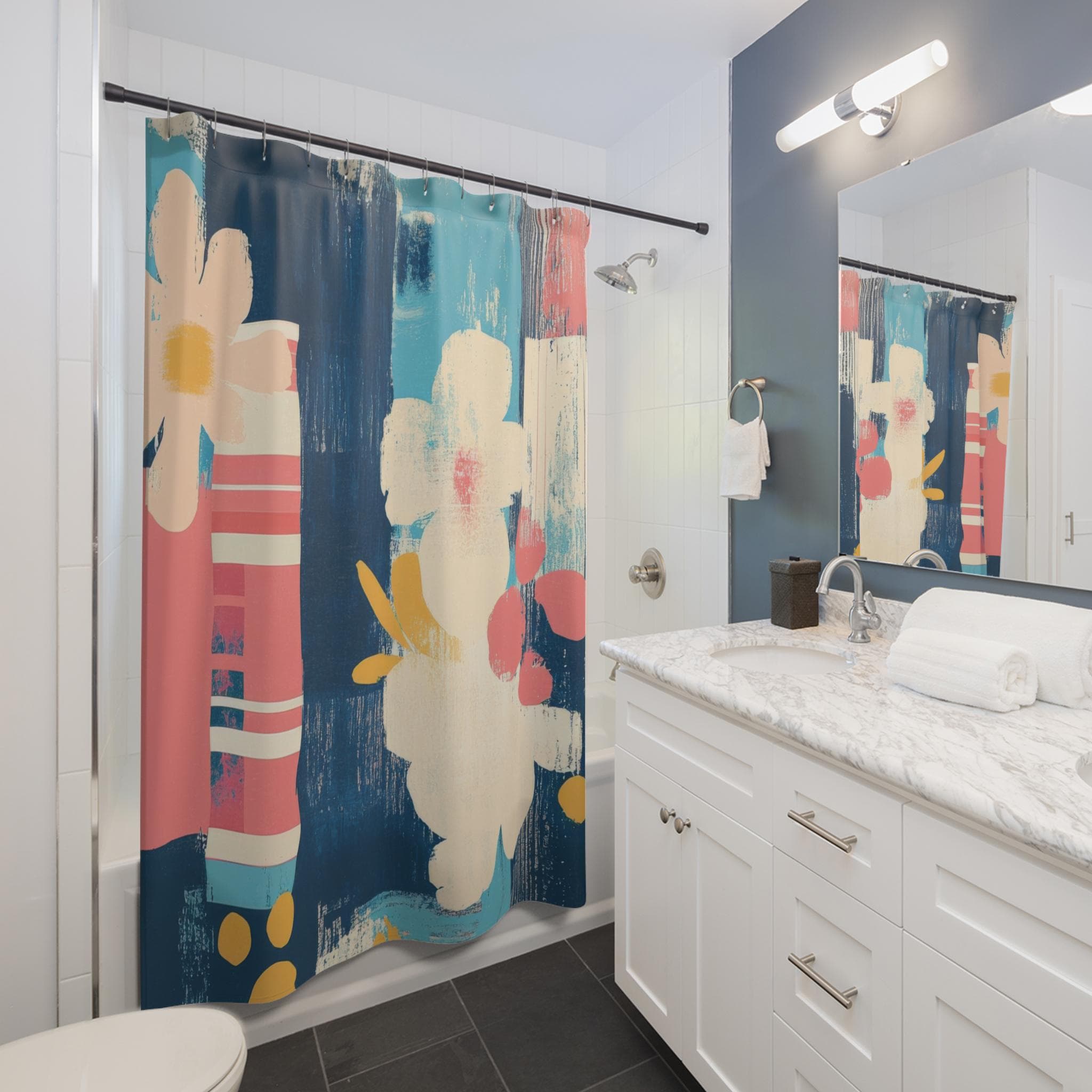 Floral Shower Curtain: Vibrant Purple, Blue & White Flower Print - image 4