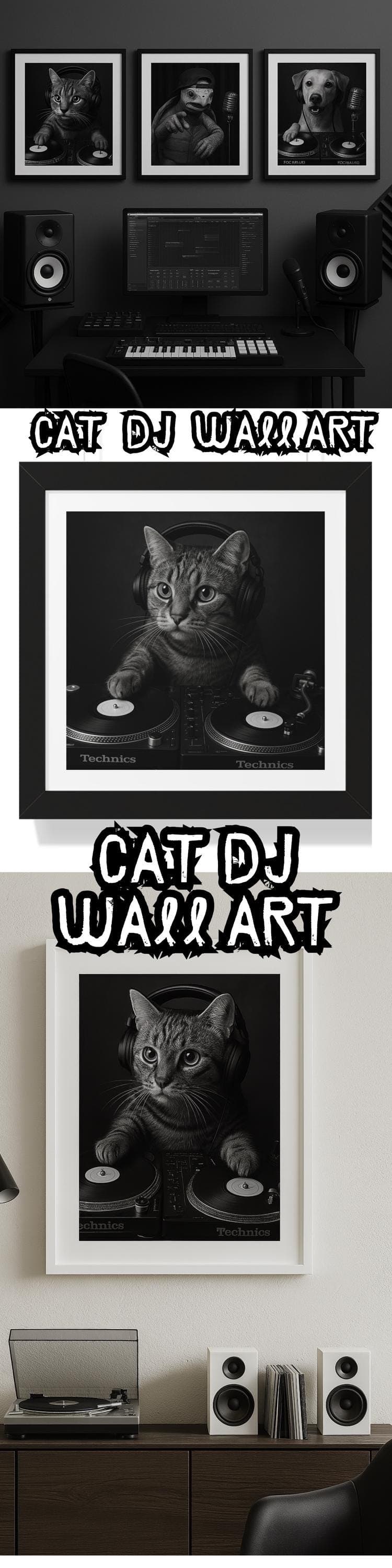 DJ Cat Framed Poster, Funny Music Lover Wall Art - image 4
