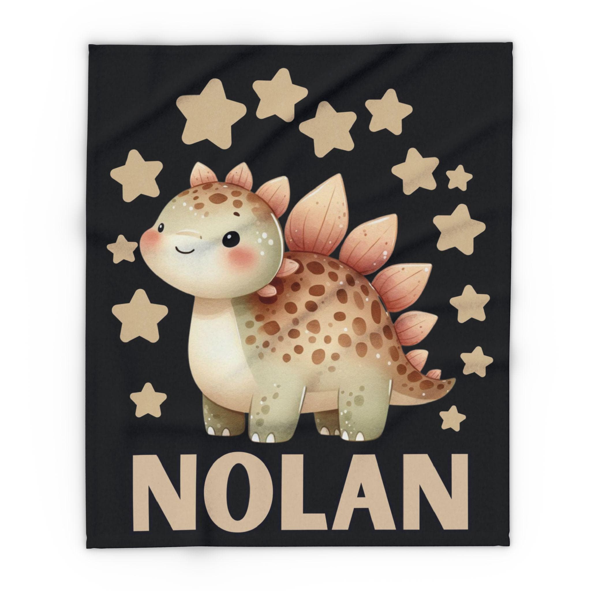 Personalized Dinosaur Fleece Blanket with Stars – Cozy Bedding for Kids