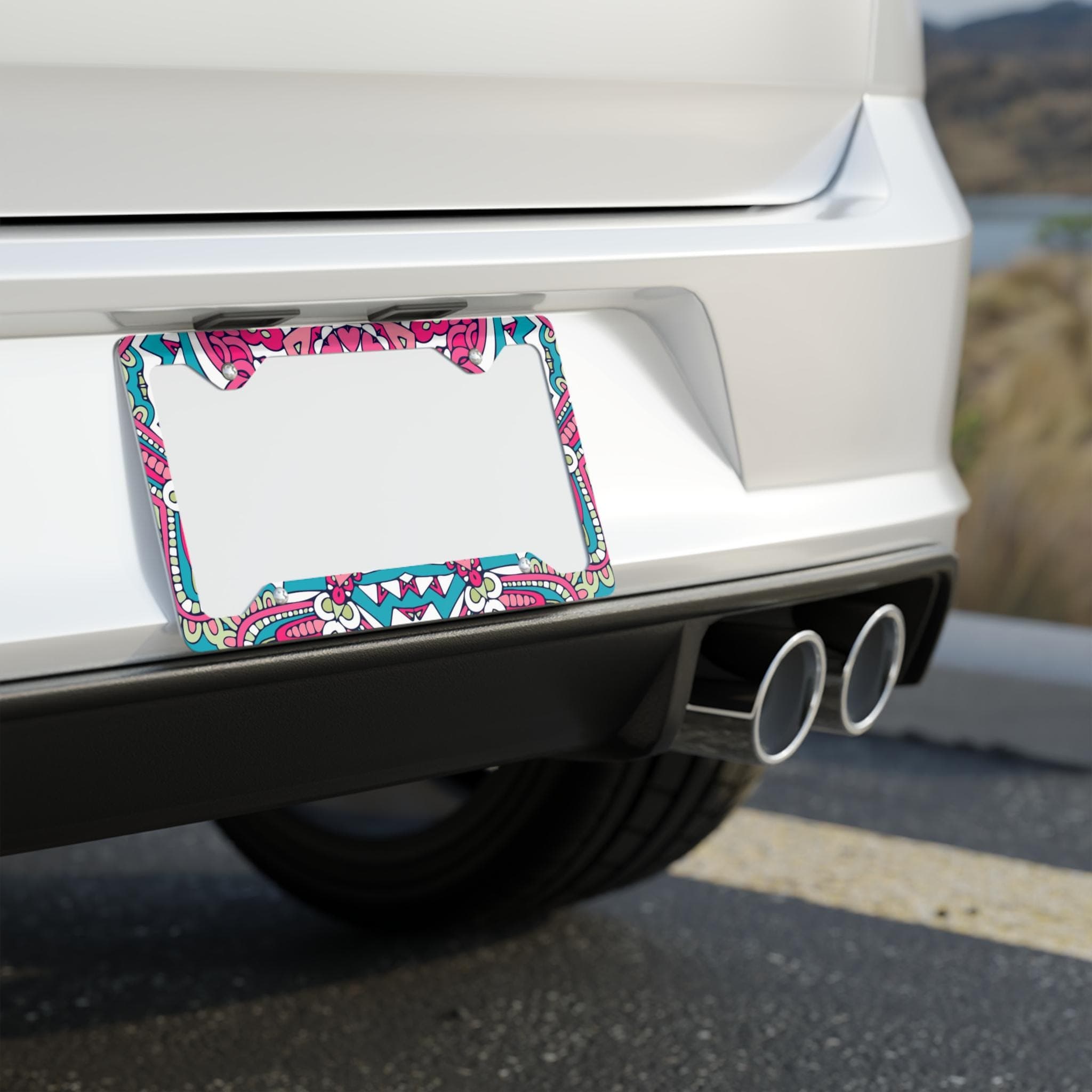 Pink Teal Mandala Metal License Plate Frame | Floral Boho Car Accent - image 3