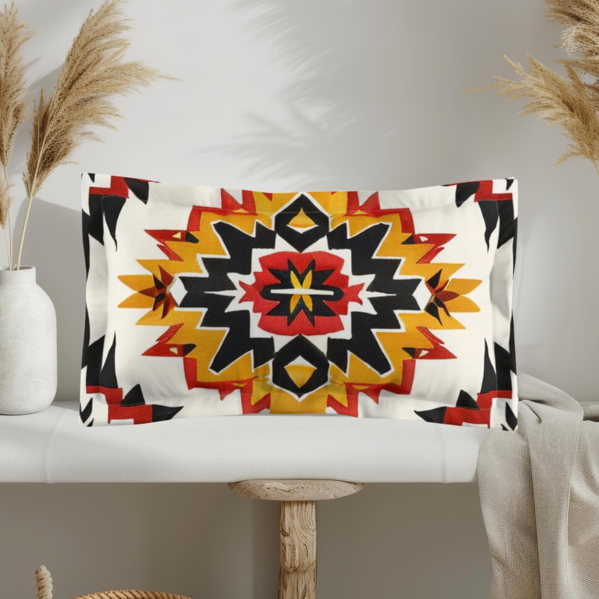 Tribal Pillow Sham: Red, Yellow, & Black Boho Bedroom Decor