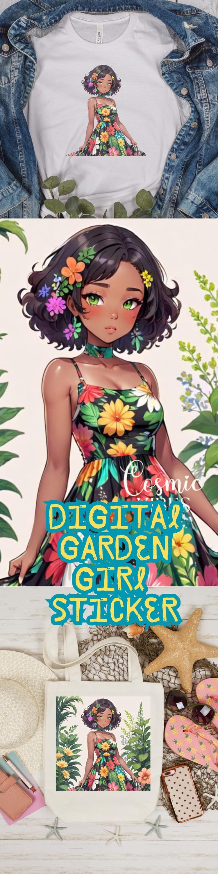 Digital Garden Fairy Colorful Flower Printable Sticker