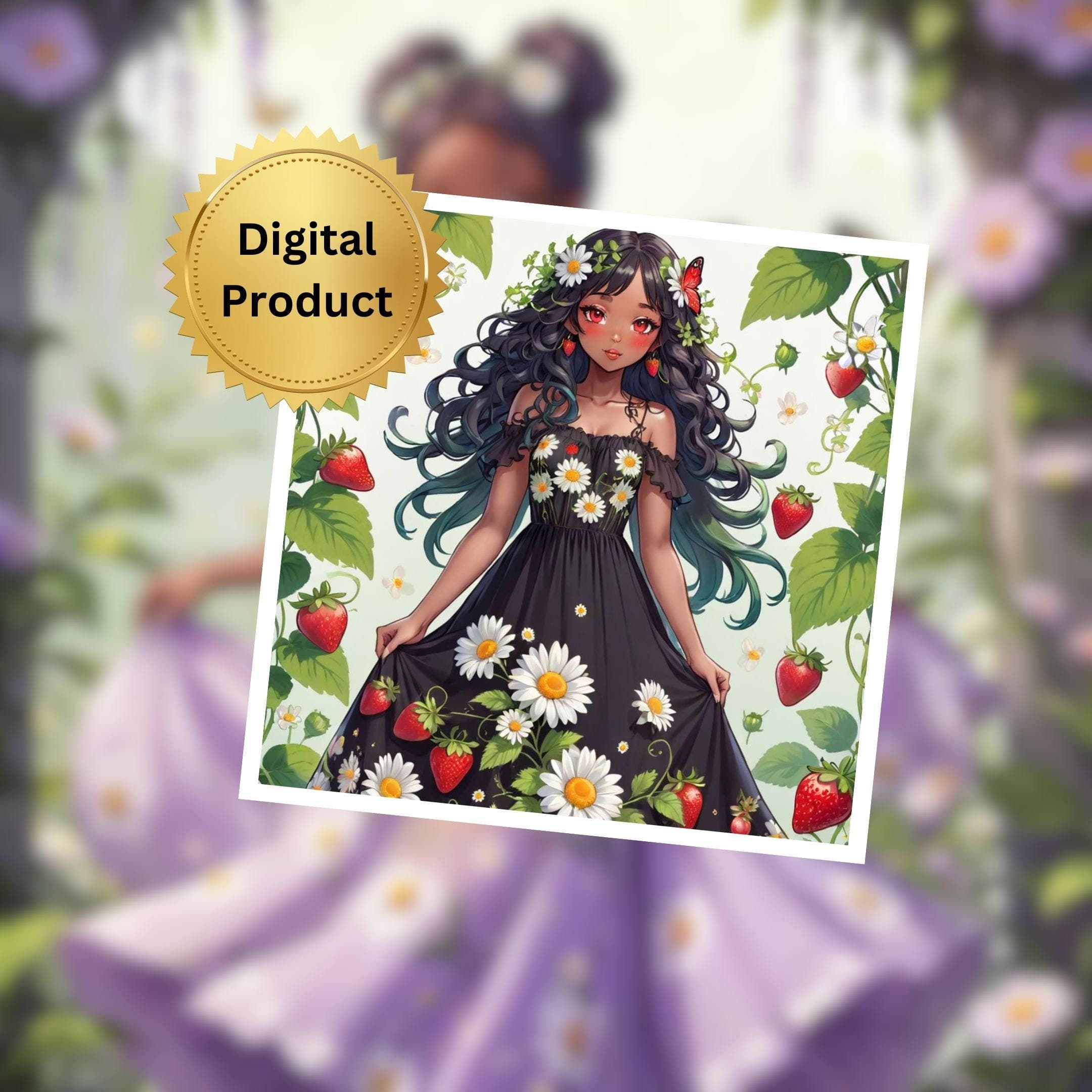 Spring Garden Fairy Sticker: Floral Woman Illustration (Digital Download)