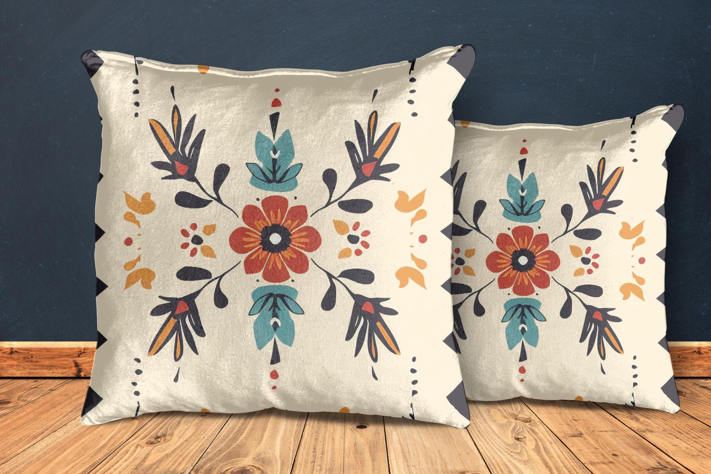 Floral Boho Pillow: Tan & Orange Bohemian Bedroom Decor - image 2