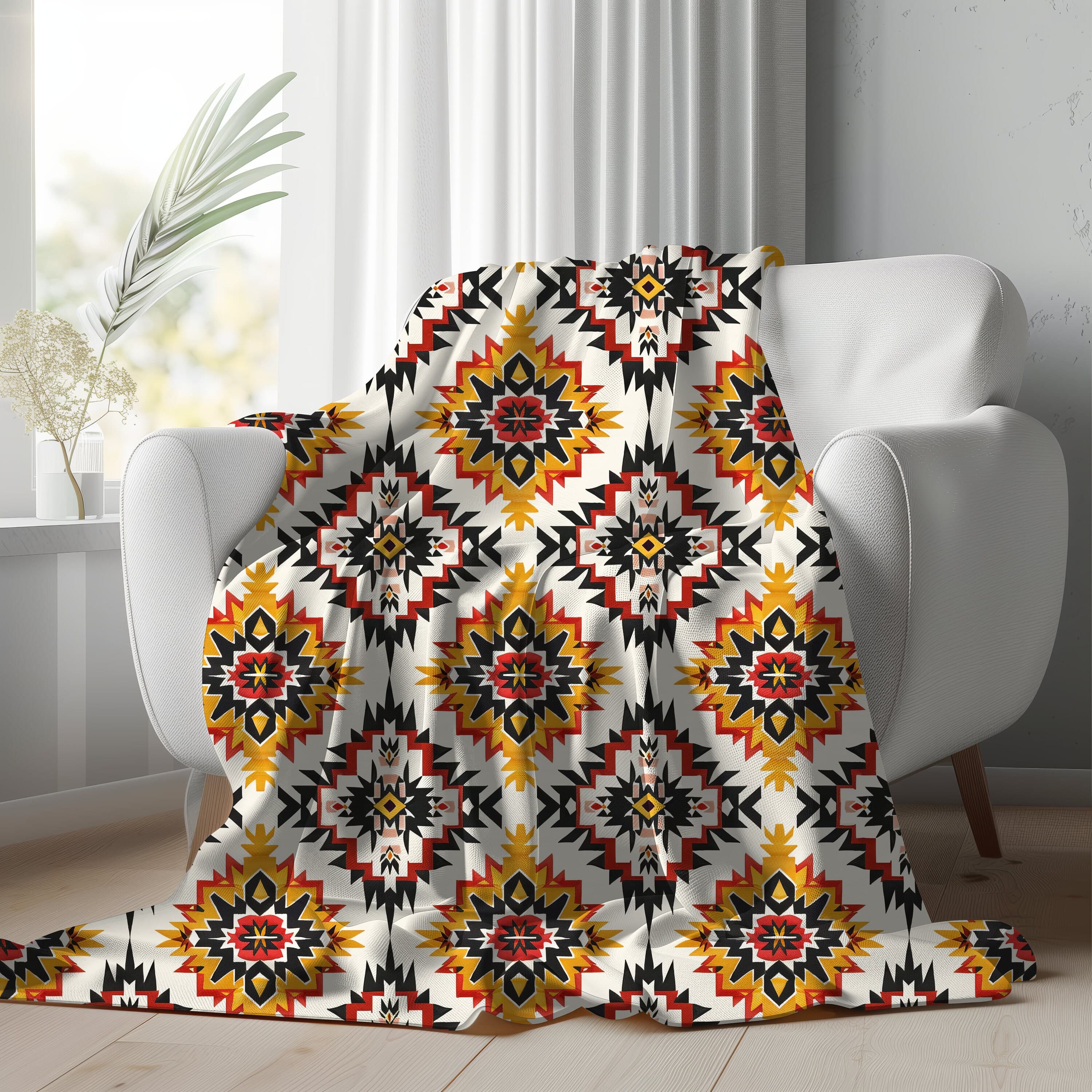 Tribal Comforter Blanket: Yellow, Red, and Black Boho Bedspread - image 3