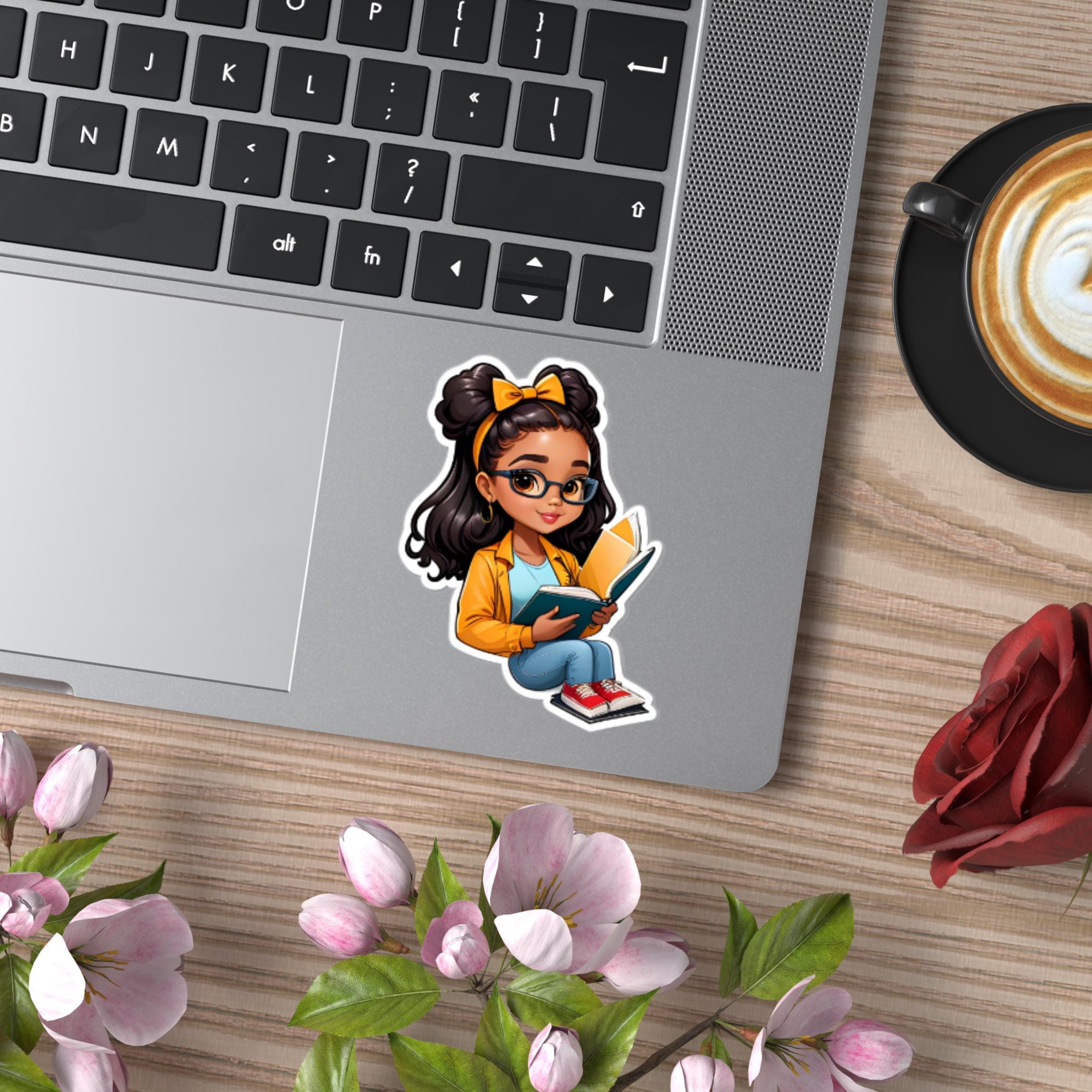 Sheet of 8 Printable Cartoon Brown Skin Smart Girl Stickers - image 4