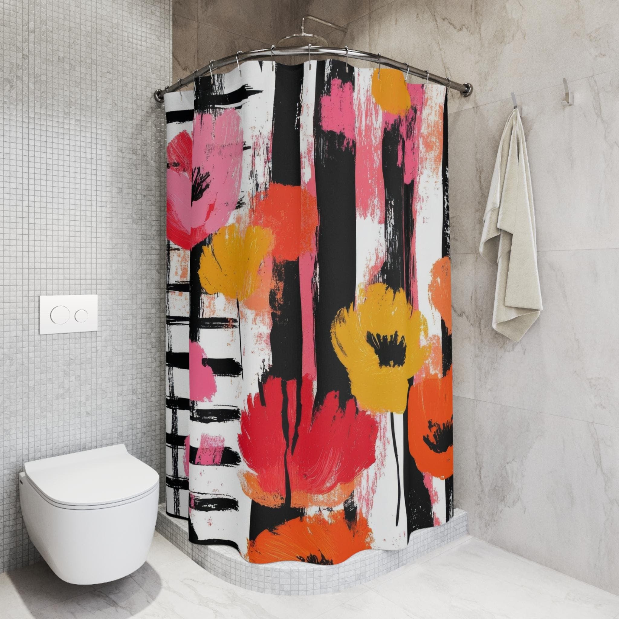 Abstract Floral Shower Curtain: Colorful Modern Bathroom Decor - image 4