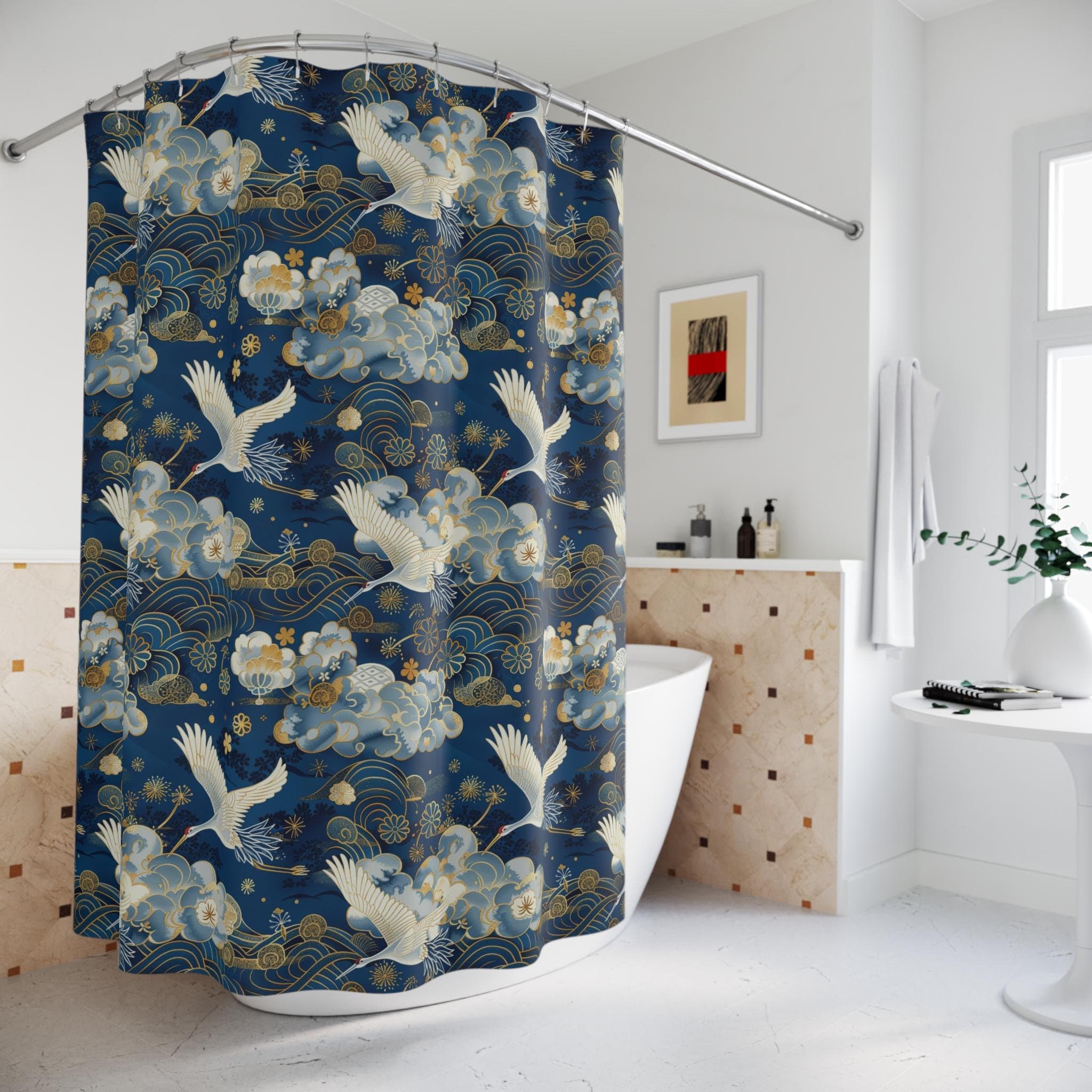Asian Art Crane Shower Curtain: Tranquil Japanese Design
