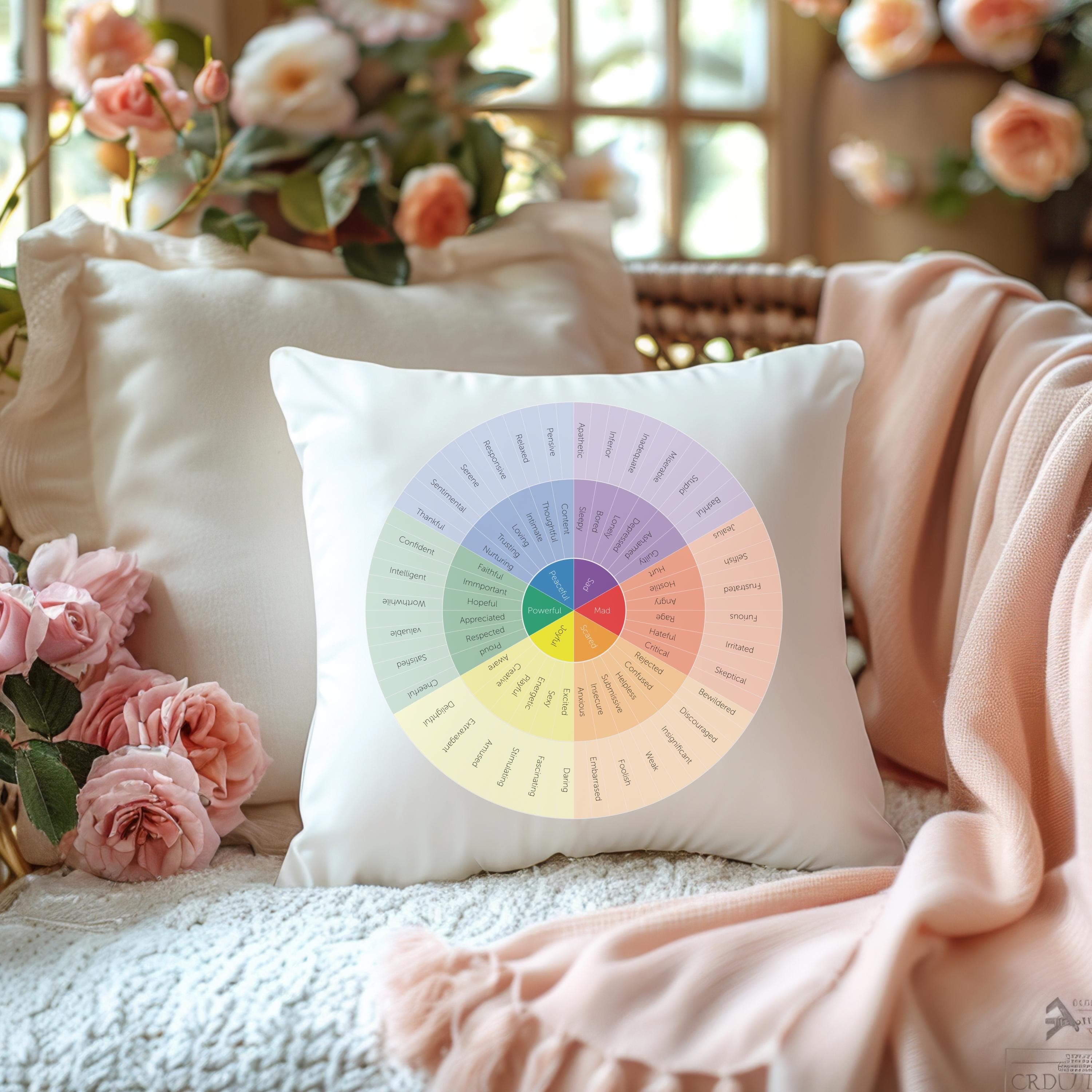 Feelings Wheel Pillow: Mental Health Emotional Support Decor