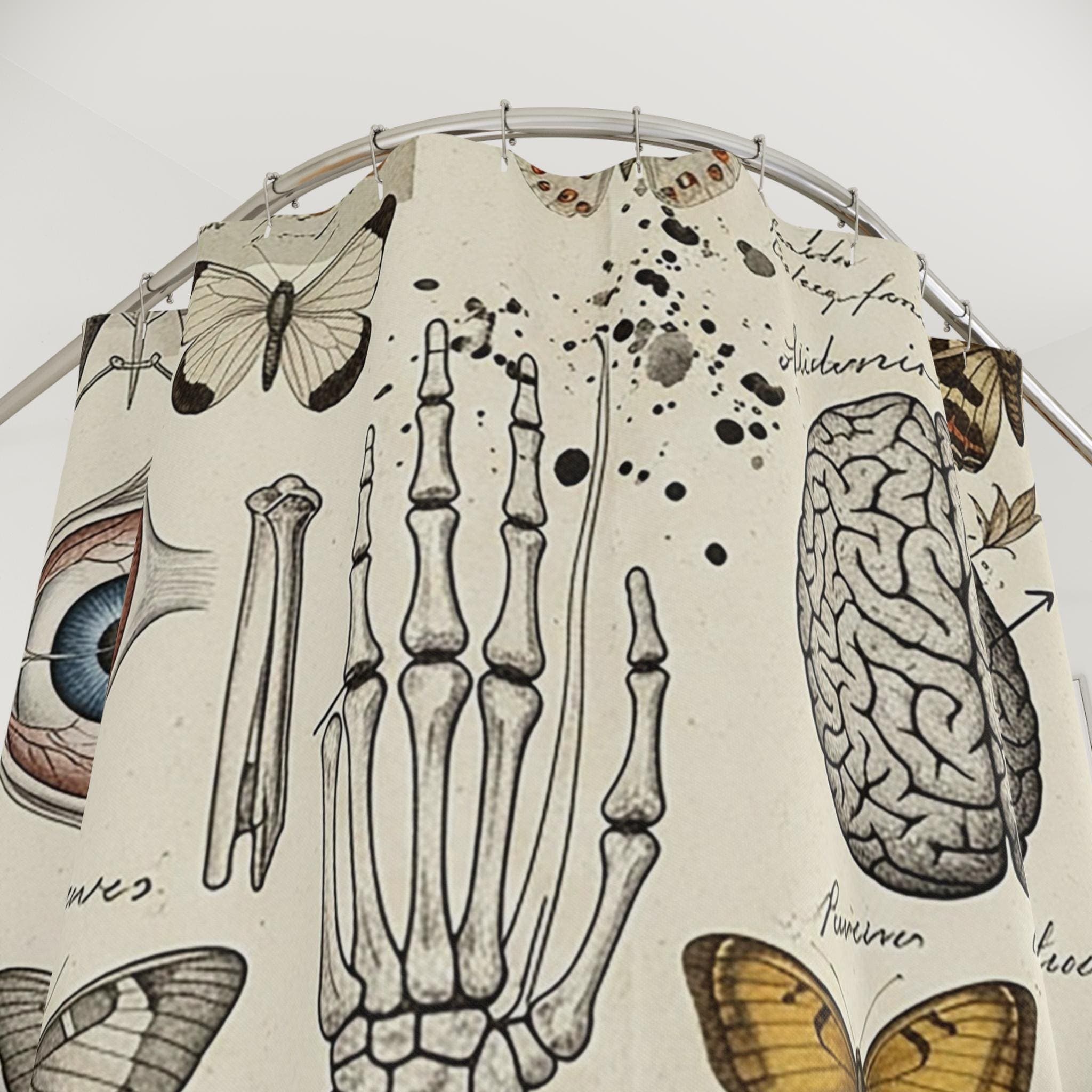 Vintage Anatomy Butterfly Shower Curtain: Dark Academia Botanical Illustration Print - image 3