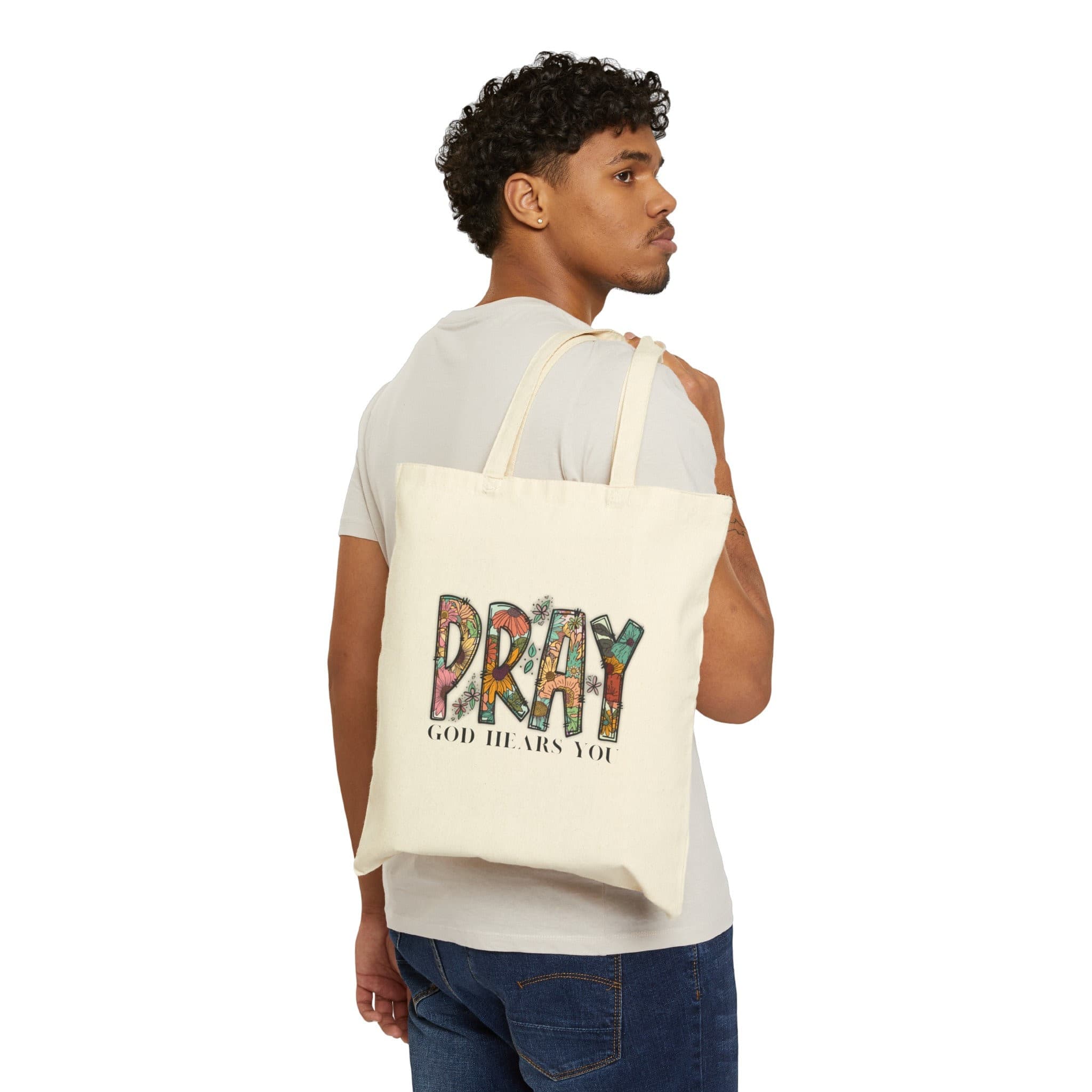 Pray God Hears You Tote Bag: Inspirational Cotton Canvas - image 3