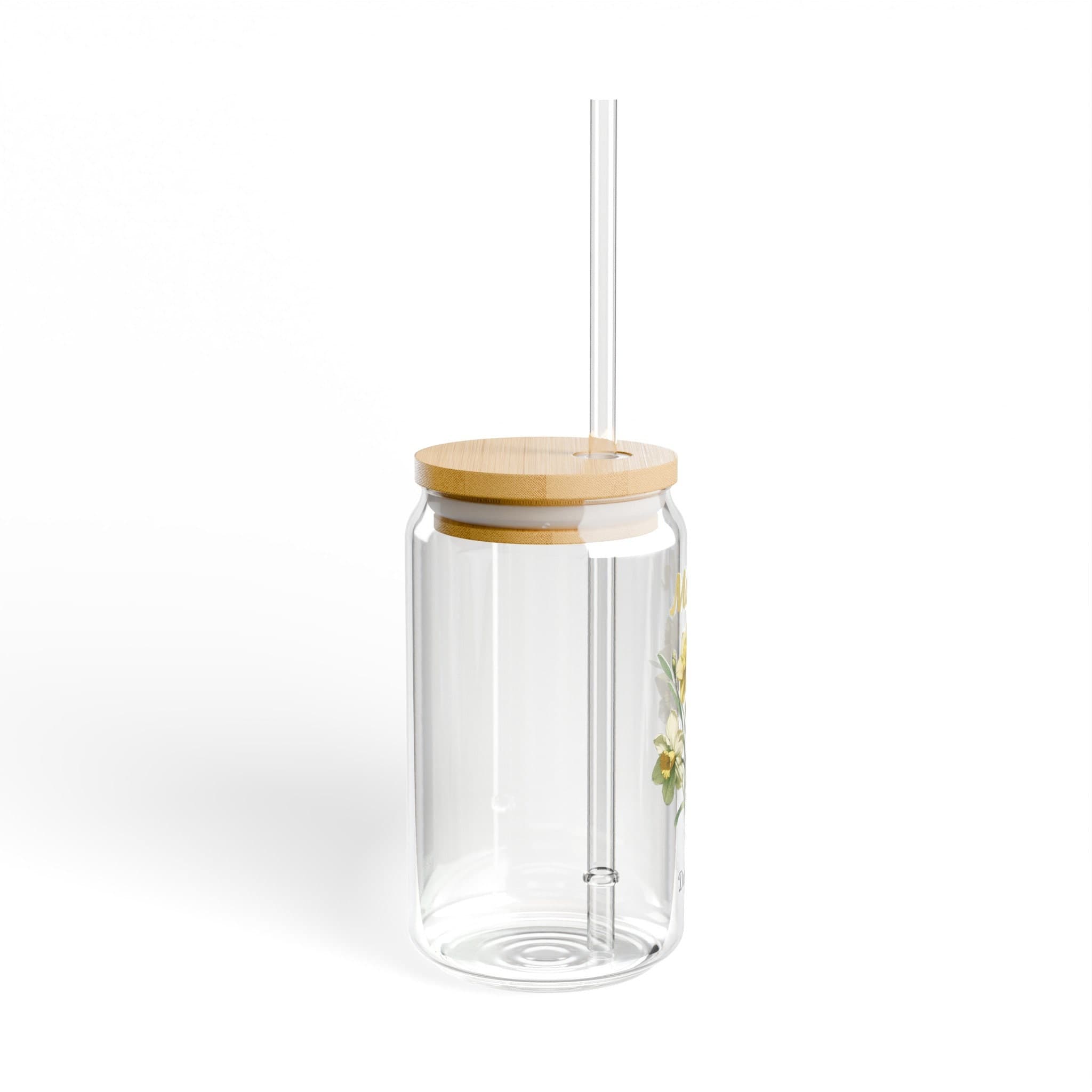 March Birth Flower Glass Sipper: Daffodil Design, Bamboo Lid - image 4