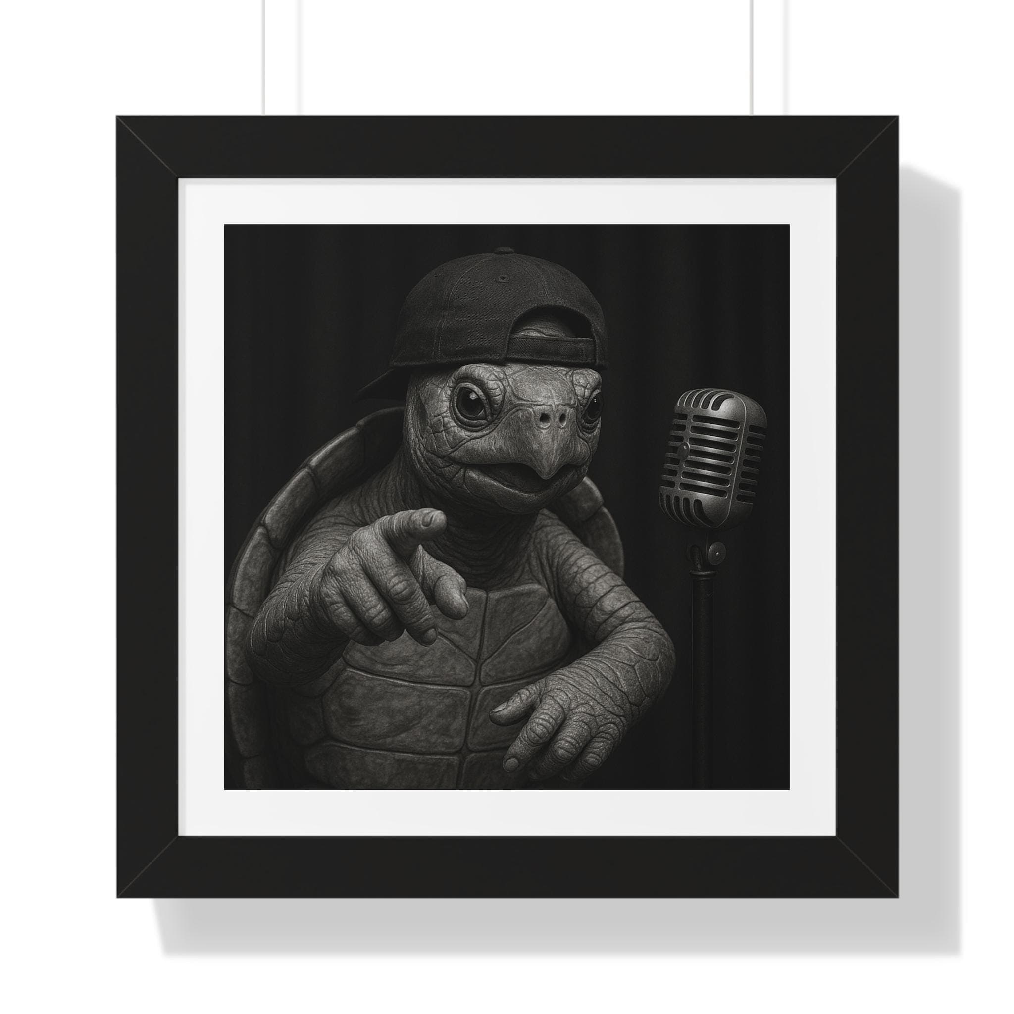 Rapping Turtle Framed Print: Funny Hip Hop Animal Decor