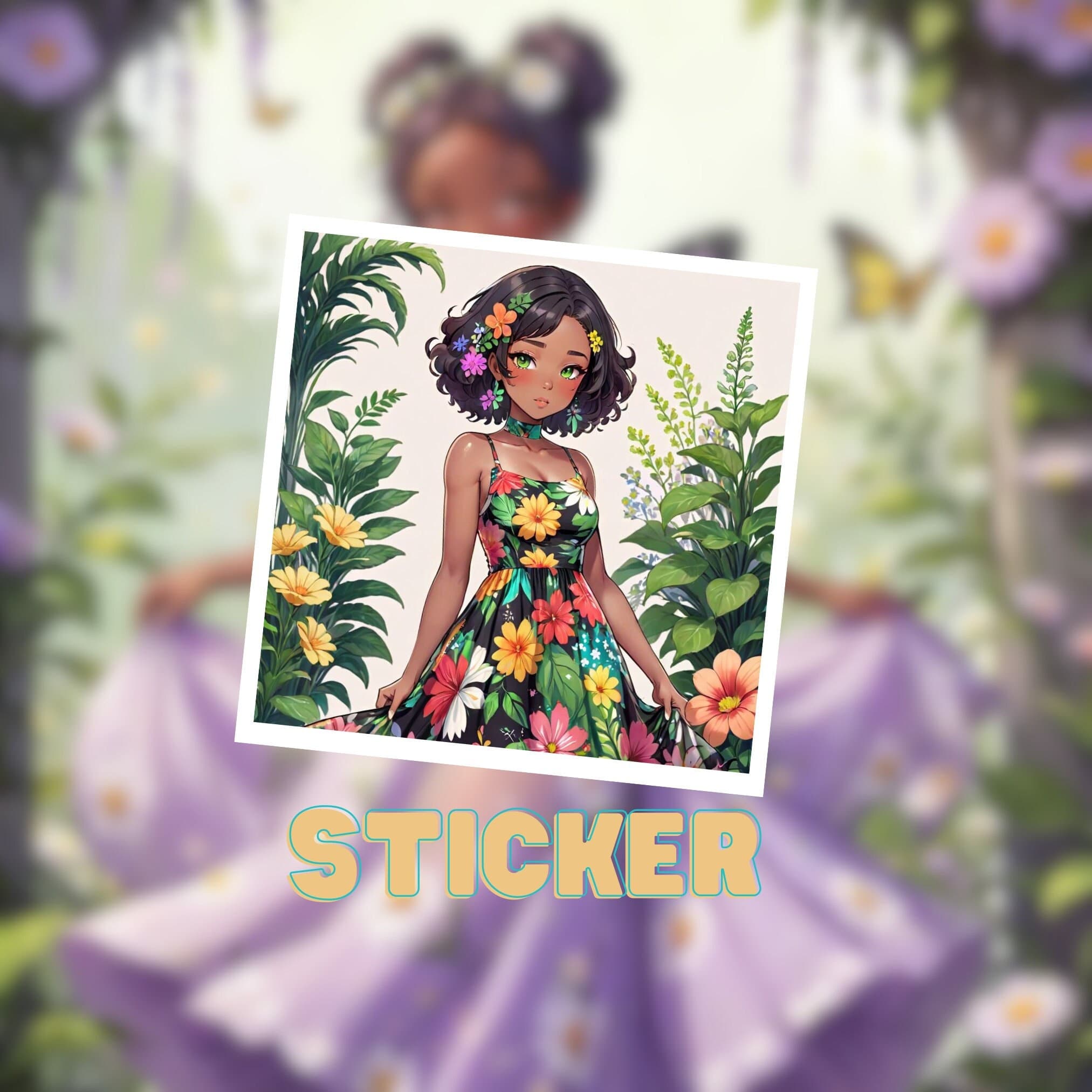 Spring Garden Girl Sticker: Floral Anime Fairy (Digital Download)