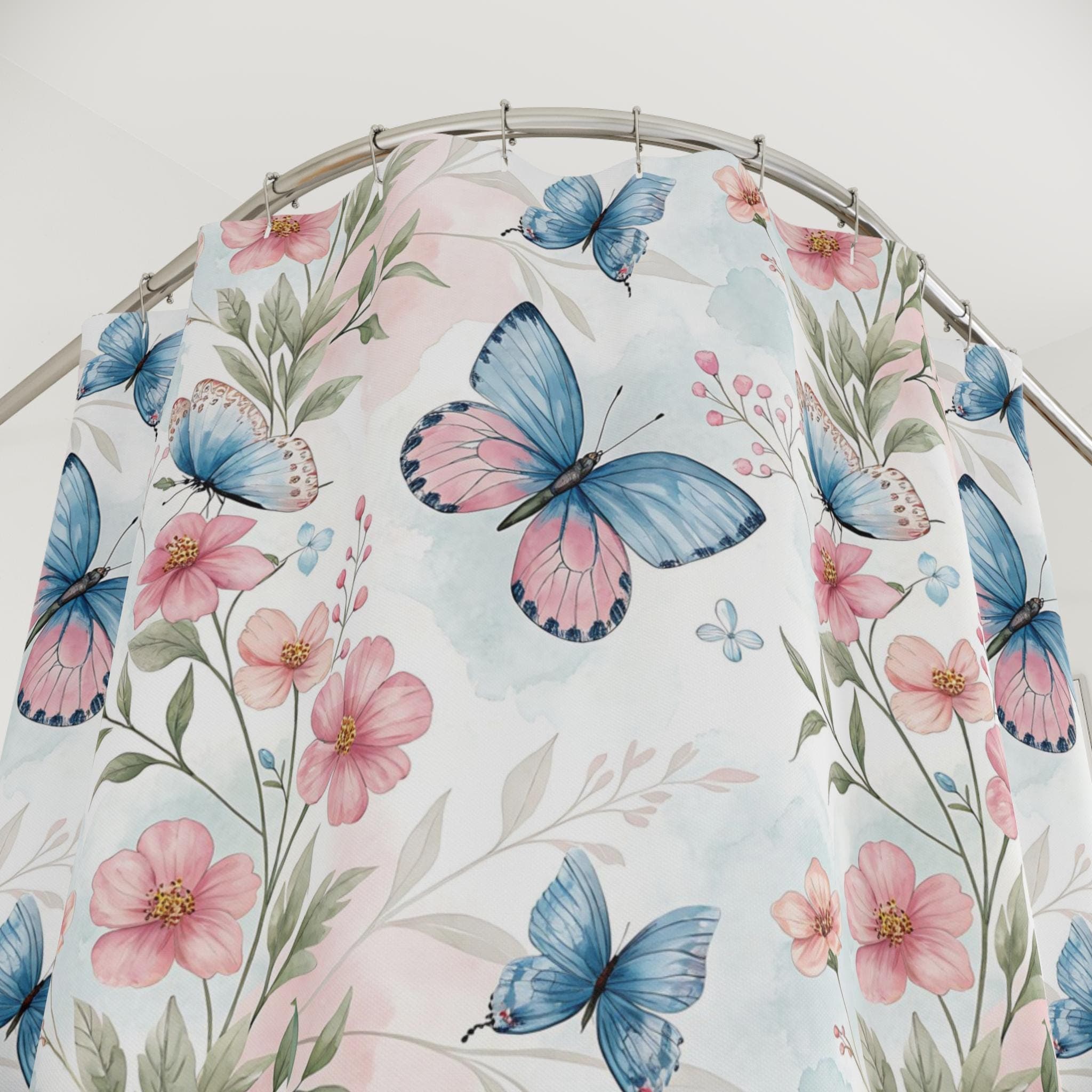 Watercolor Butterfly Shower Curtain | Floral Spring Bath Decor - image 3
