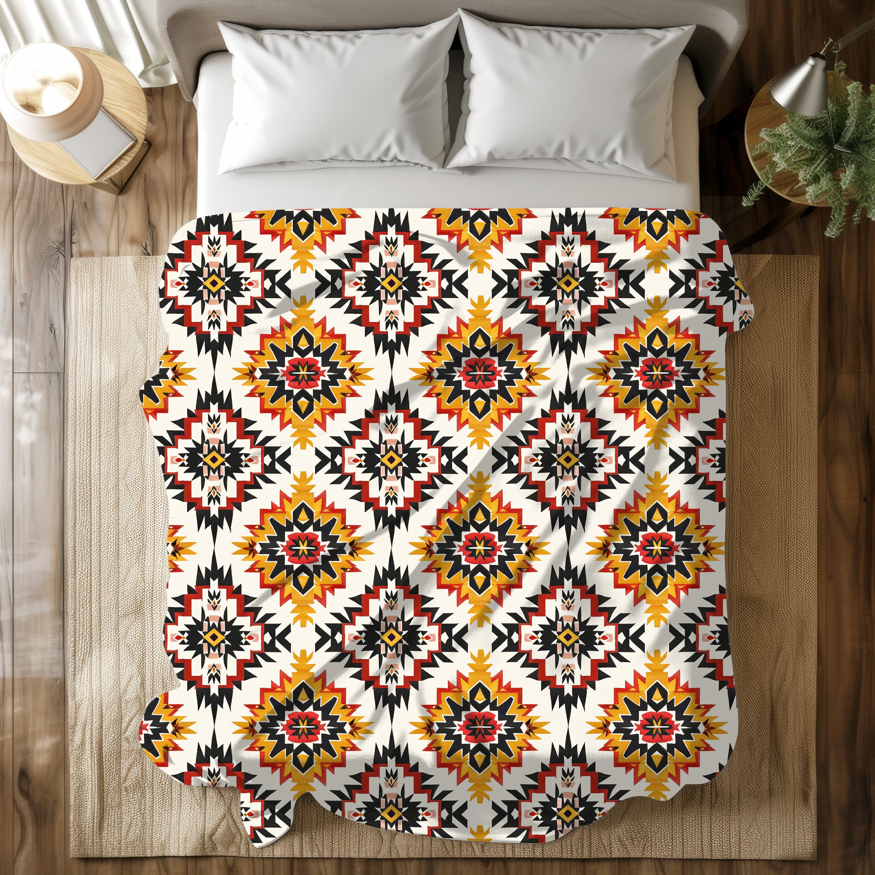 Tribal Comforter Blanket: Yellow, Red, and Black Boho Bedspread