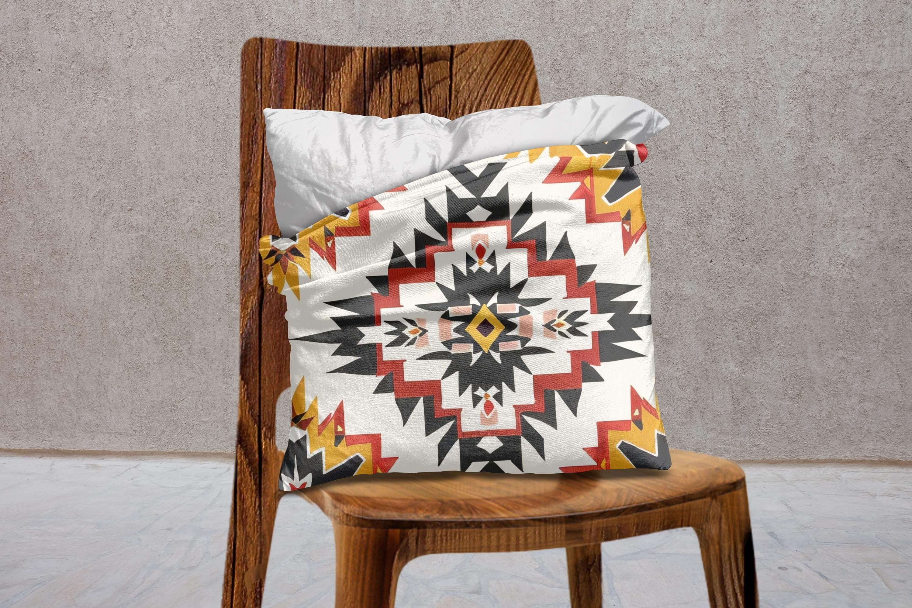 Tribal Design Square Pillow: Red Yellow Boho Decor - image 4