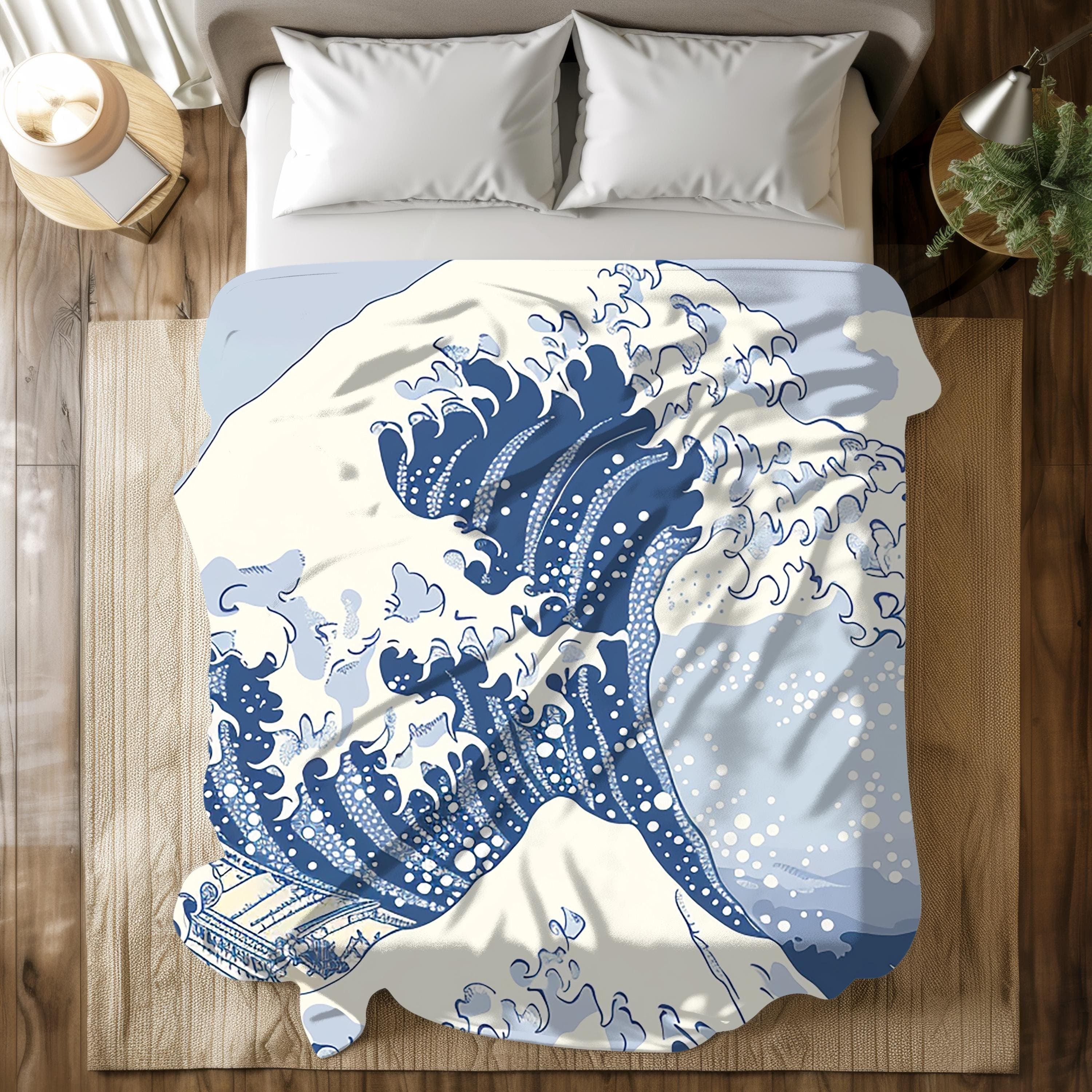 Wave Off Kanagawa Fleece Blanket, Japanese Art Throw - image 3