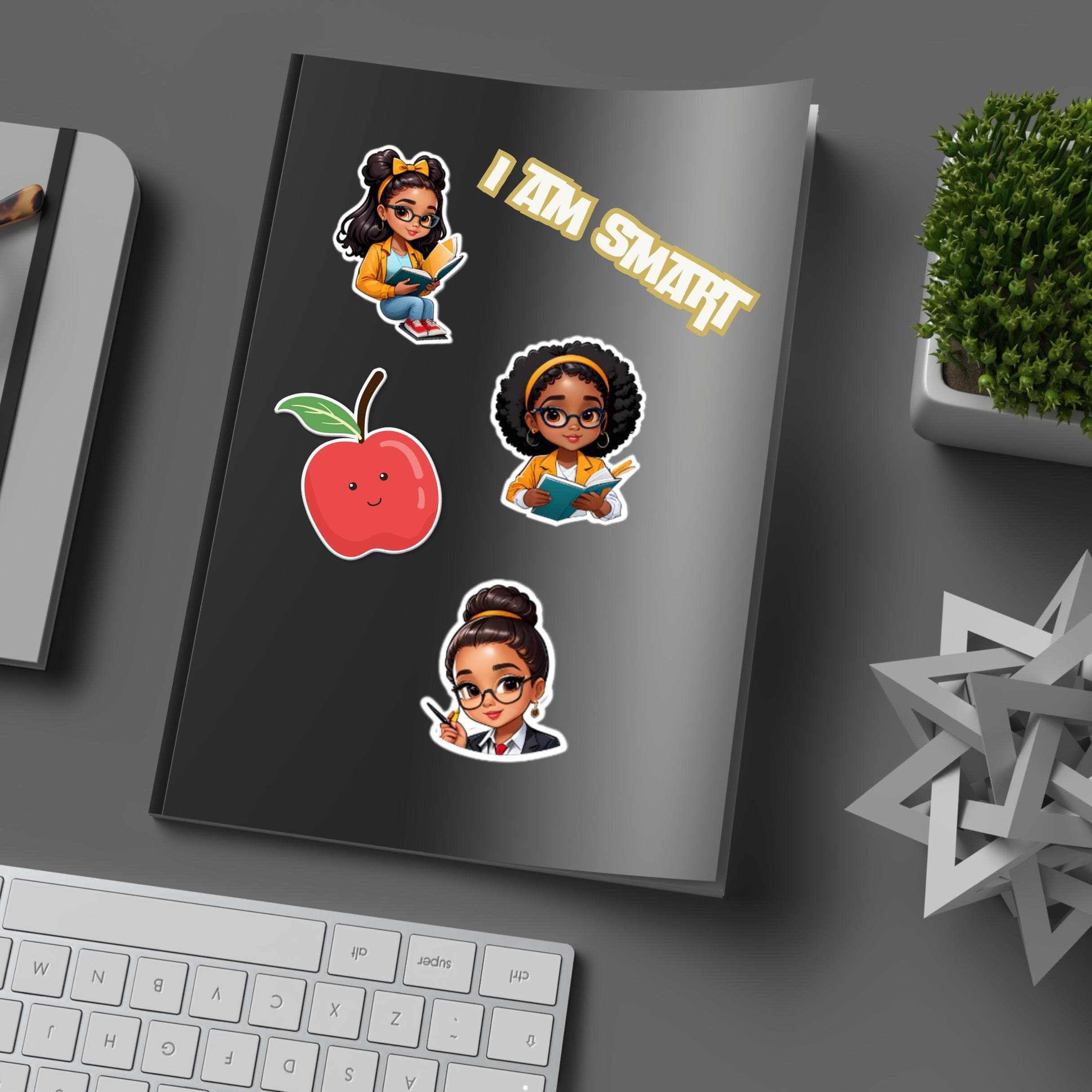 Sheet of 8 Printable Cartoon Brown Skin Smart Girl Stickers - image 5