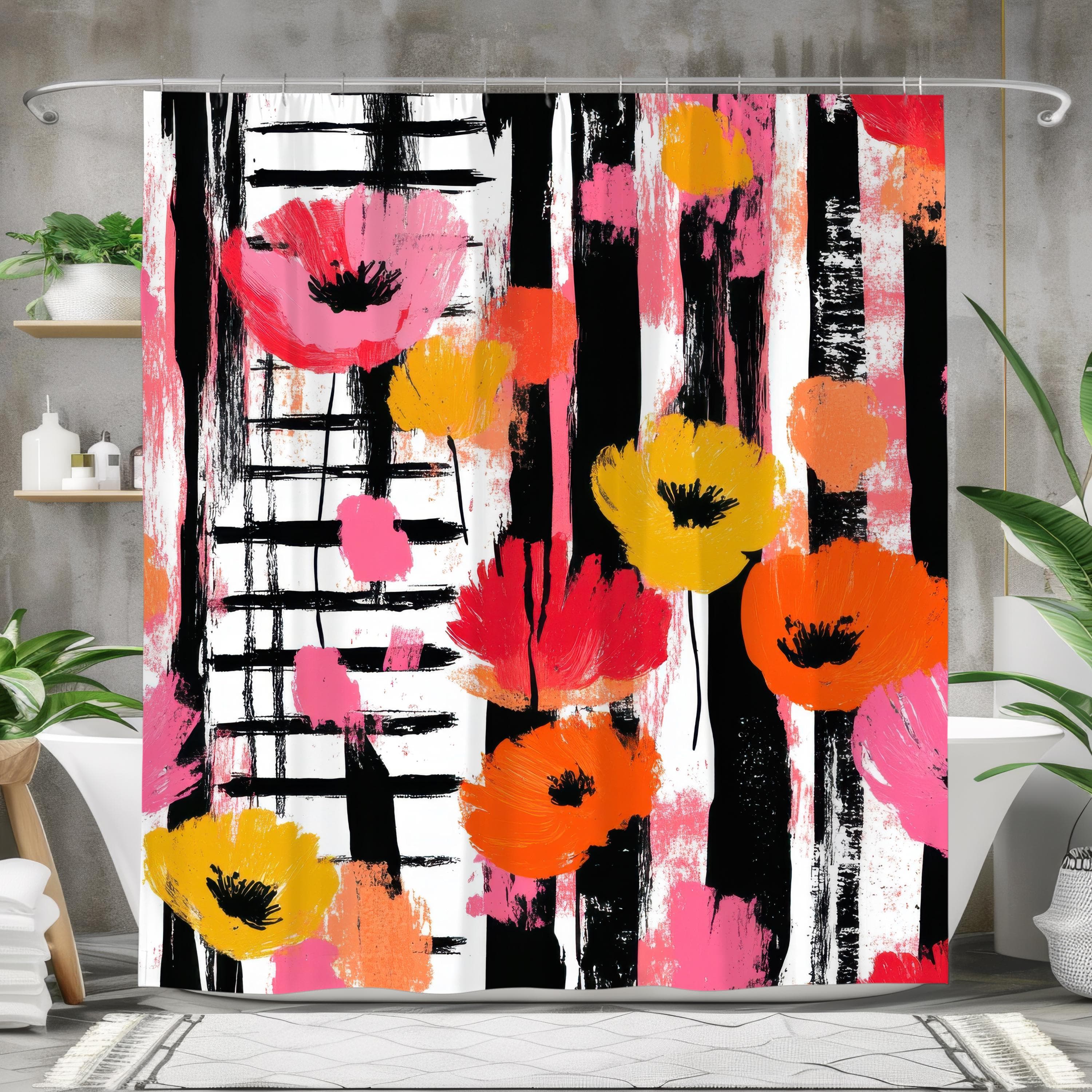Abstract Floral Shower Curtain: Colorful Modern Bathroom Decor - image 3