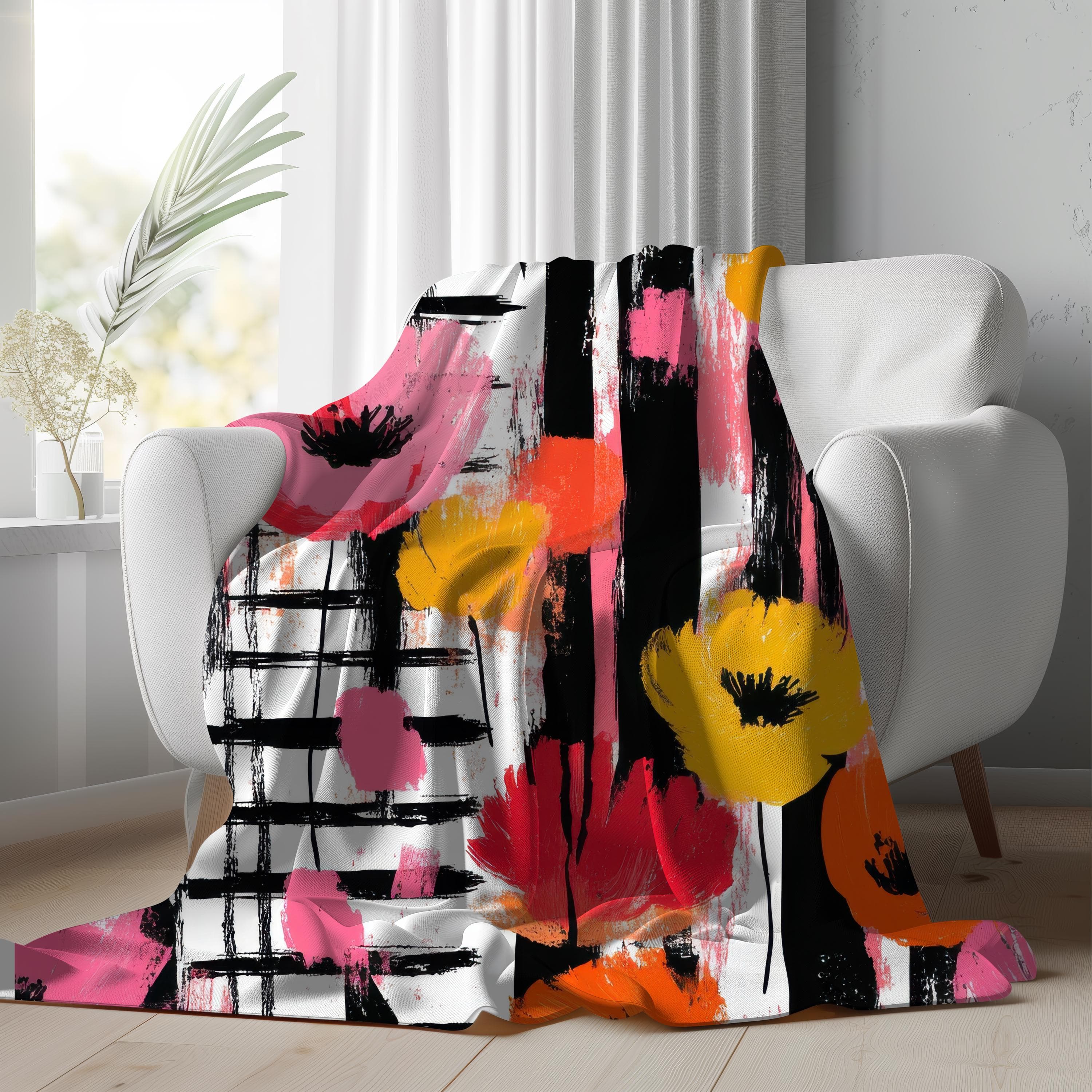 Floral Fleece Throw Blanket: Colorful Boho Home Decor