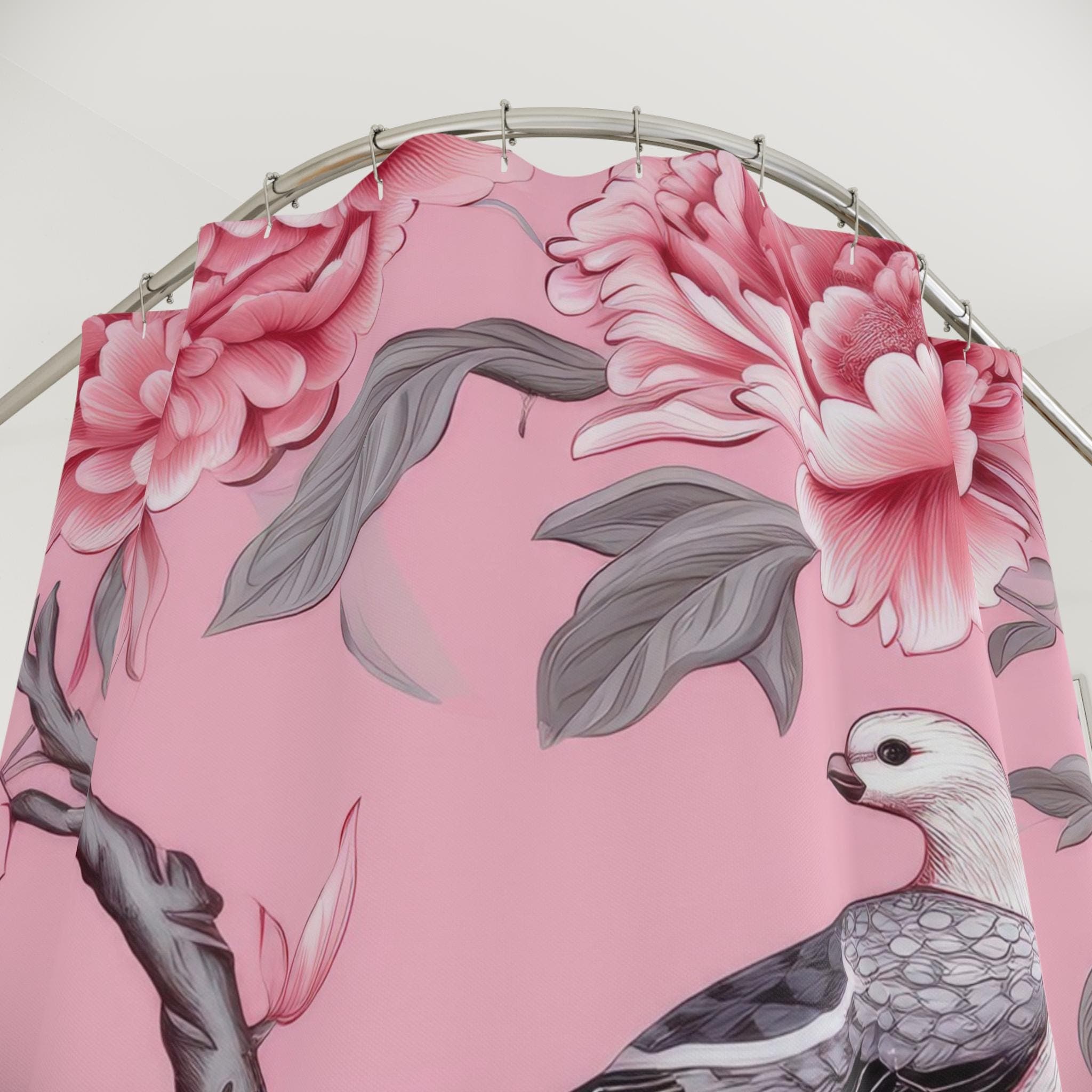 Vintage Bird and Peony Shower Curtain Pink Botanical Bathroom Decor - image 3