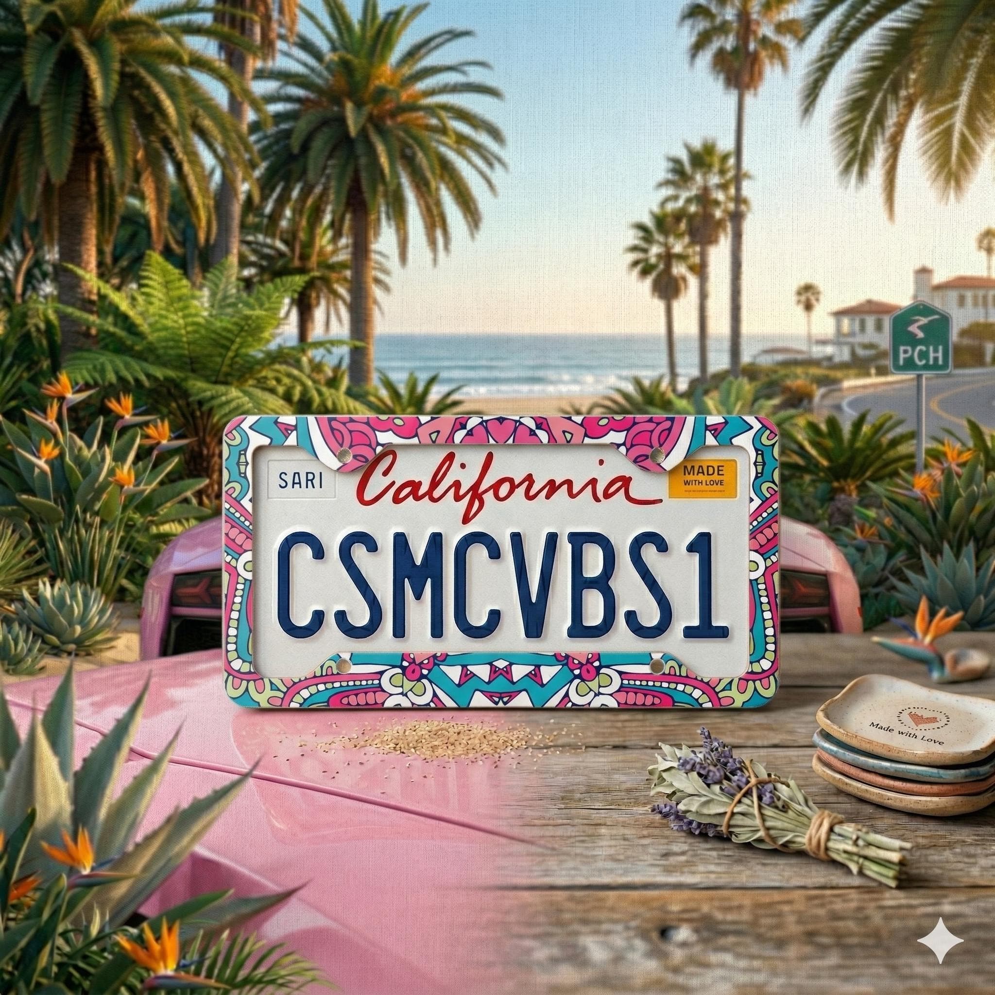 Pink Teal Mandala Metal License Plate Frame | Floral Boho Car Accent - image 4