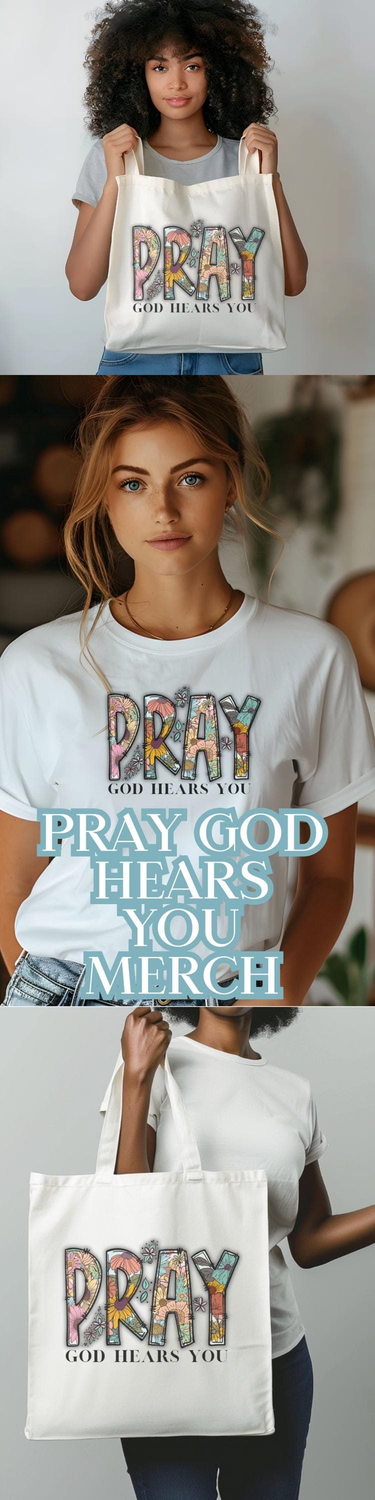 Pray God Hears You Tote Bag: Floral Christian Canvas Bag - image 3