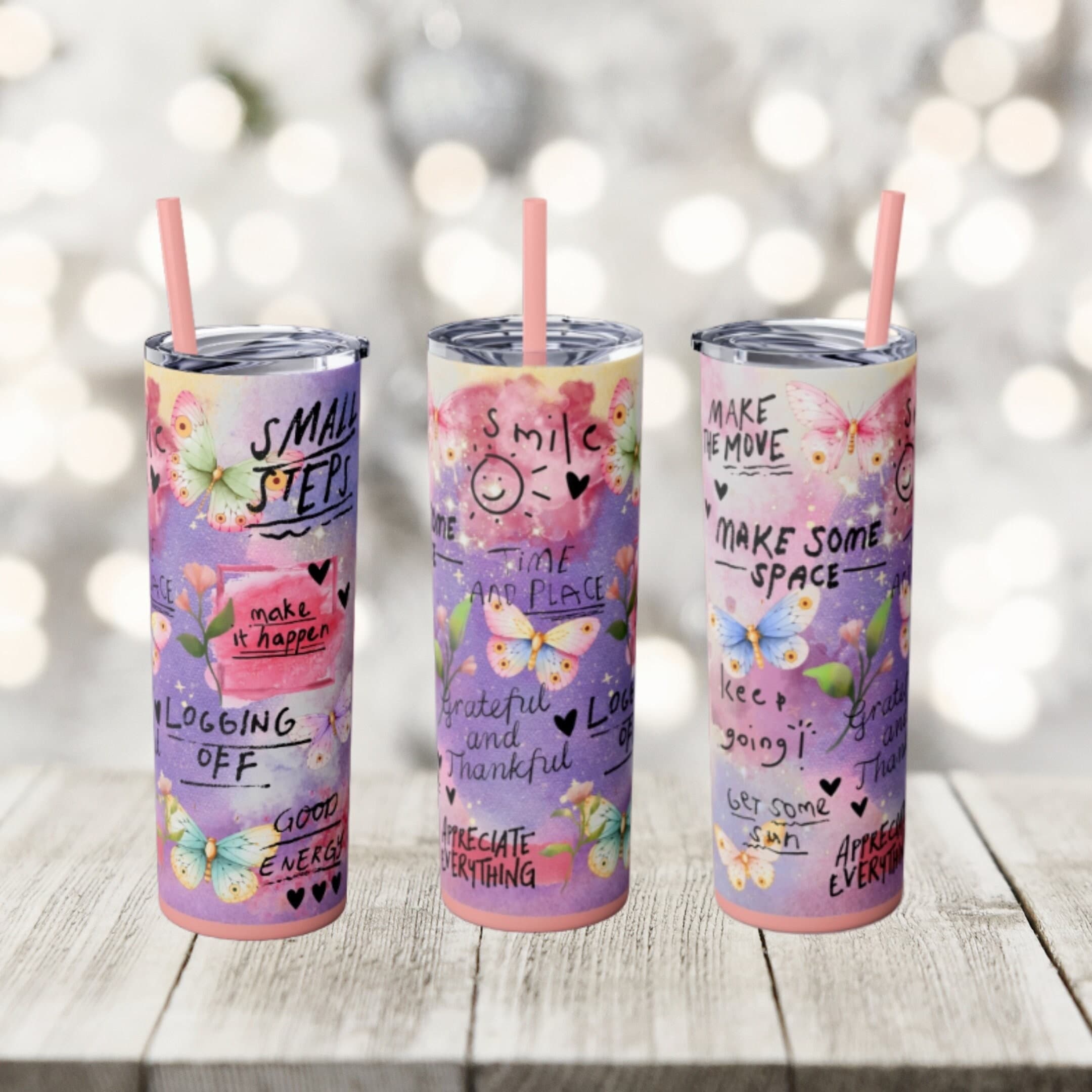 Affirmations Tumbler: Stainless Steel Inspirational Water Bottle with Straw