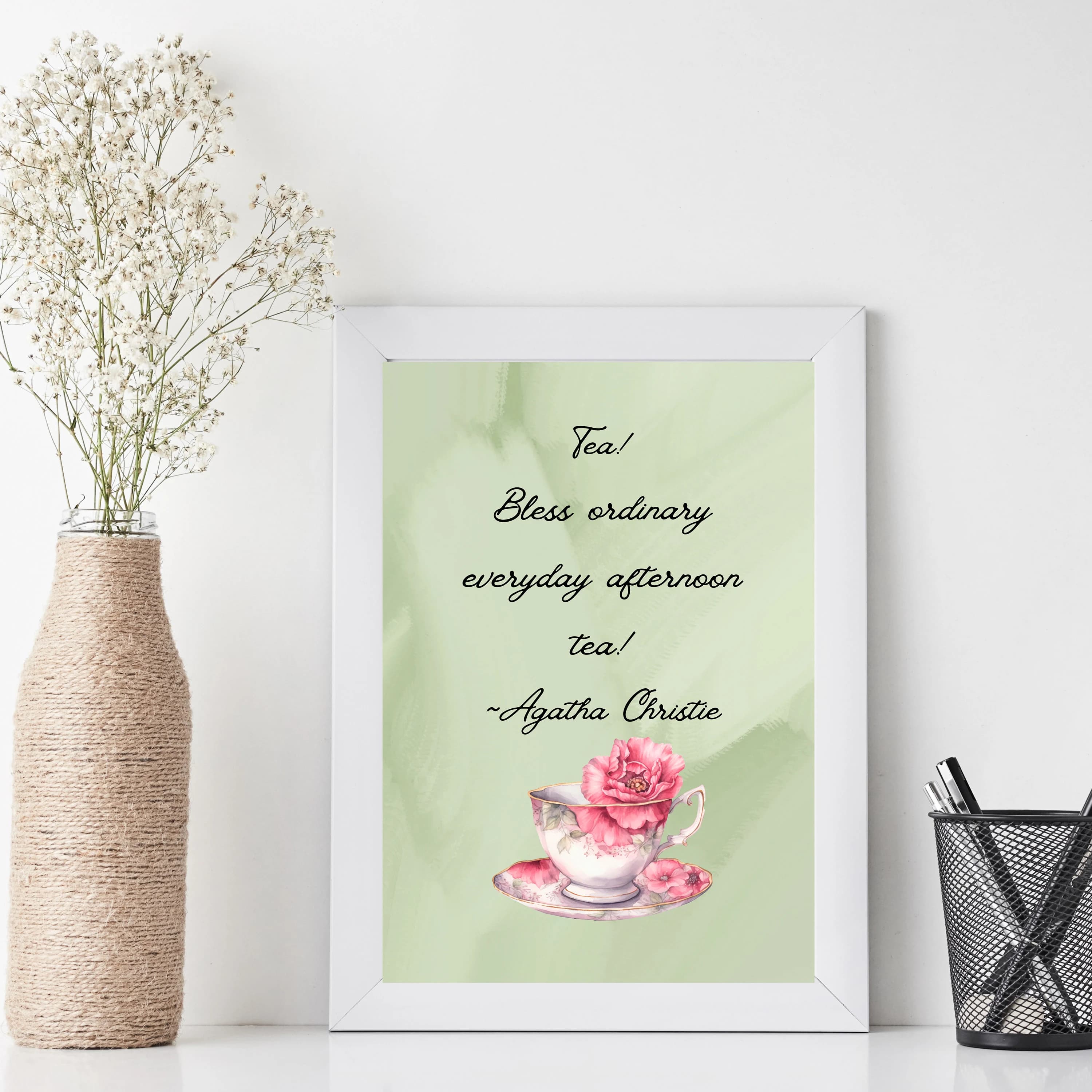 Agatha Christie Tea Quote Print: Whimsical Teacup Kitchen Art (Digital Download) - image 4